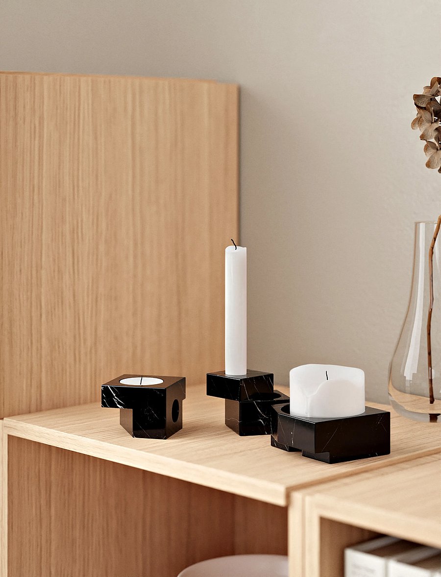 WOUD - Jeu de dés 2 candle holder - teelichthalter - black marble - 2