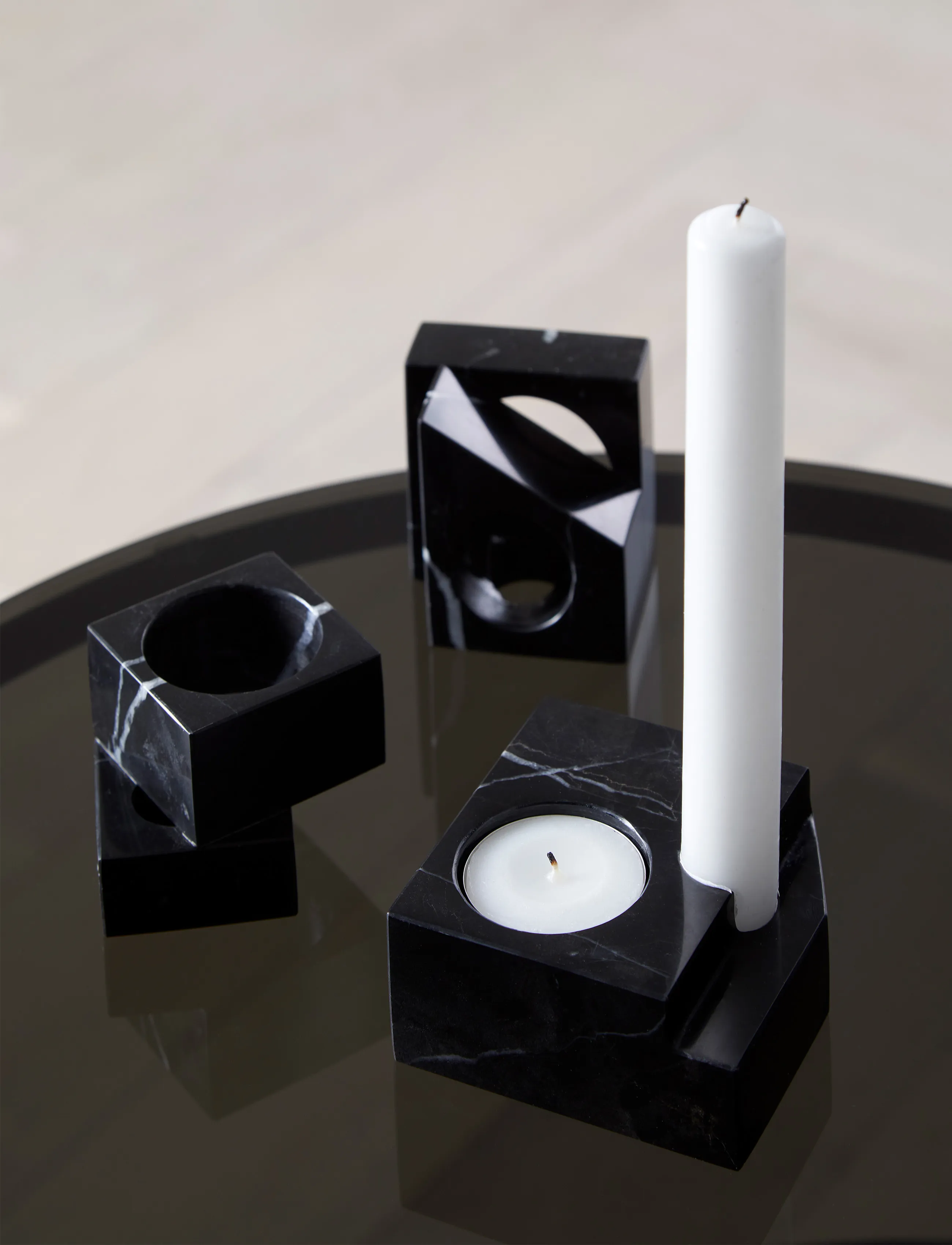 WOUD - Jeu de dés 2 candle holder - versla eftir verði - black marble - 3