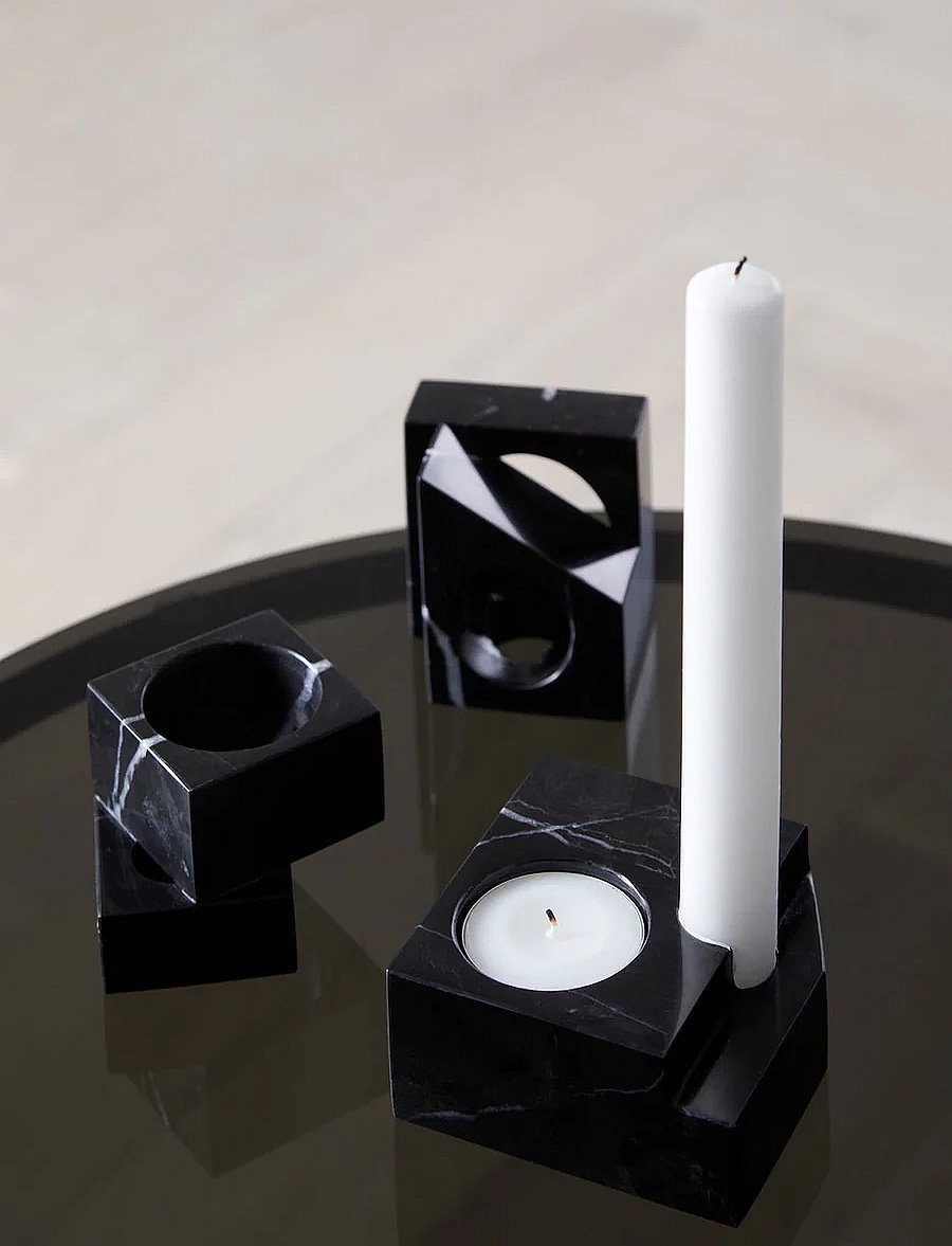 WOUD - Jeu de dés 3 candle holder - teelichthalter - black marble - 3