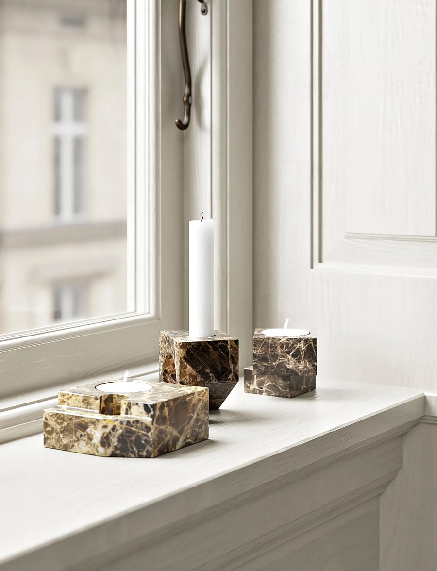 WOUD - Jeu de dés 3 candle holder - teelichthalter - brown marble - 2