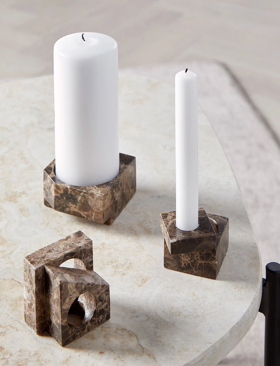WOUD - Jeu de dés 3 candle holder - teelichthalter - brown marble - 3