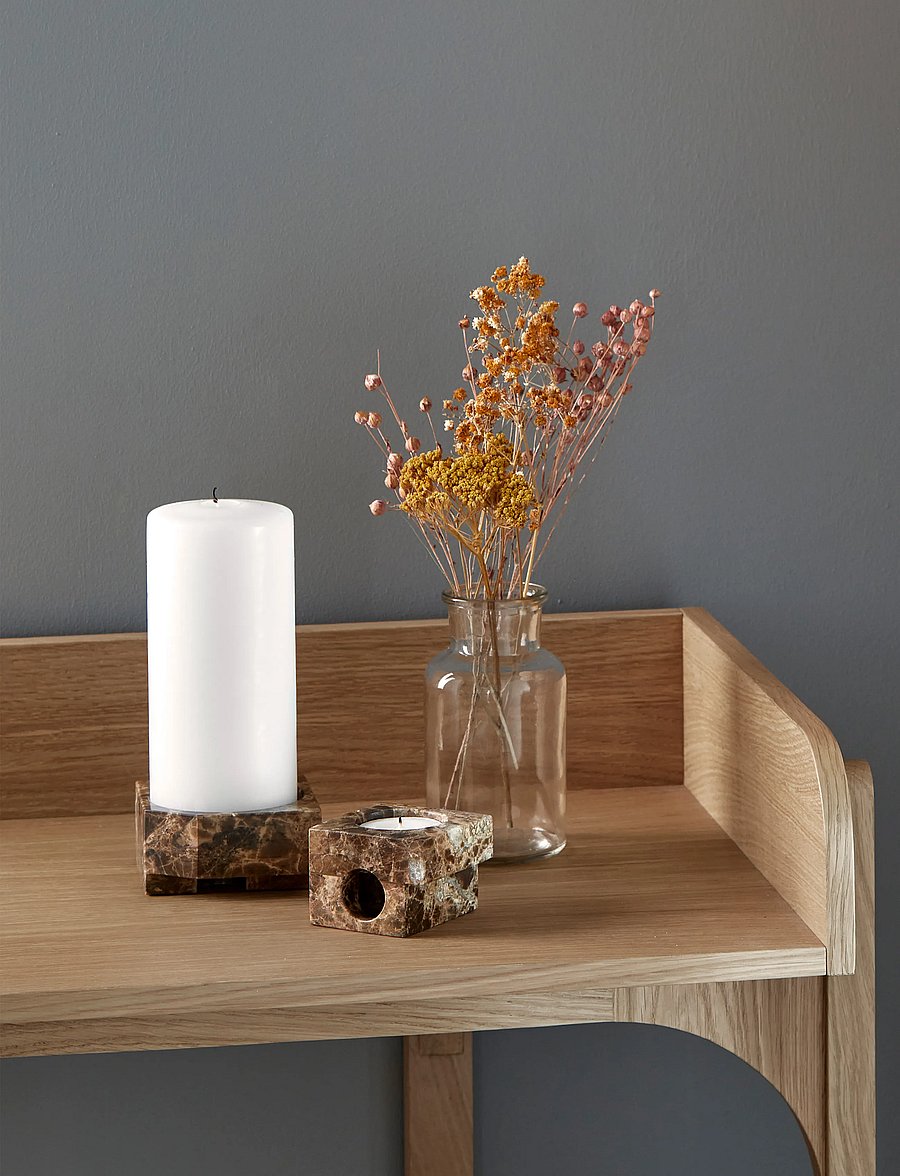 WOUD - Jeu de dés 3 candle holder - teelichthalter - brown marble - 4