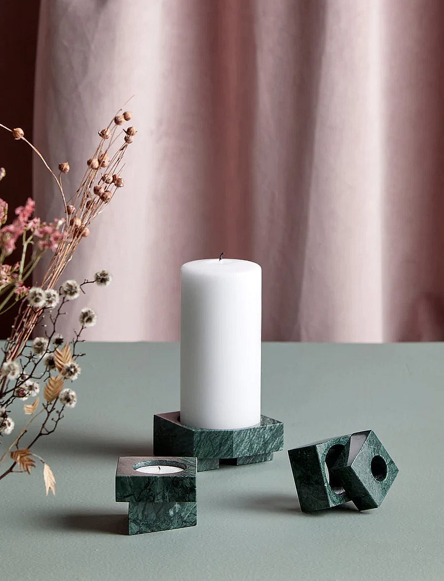 WOUD - Jeu de dés 3 candle holder - teeküünlahoidjad - green marble - 3