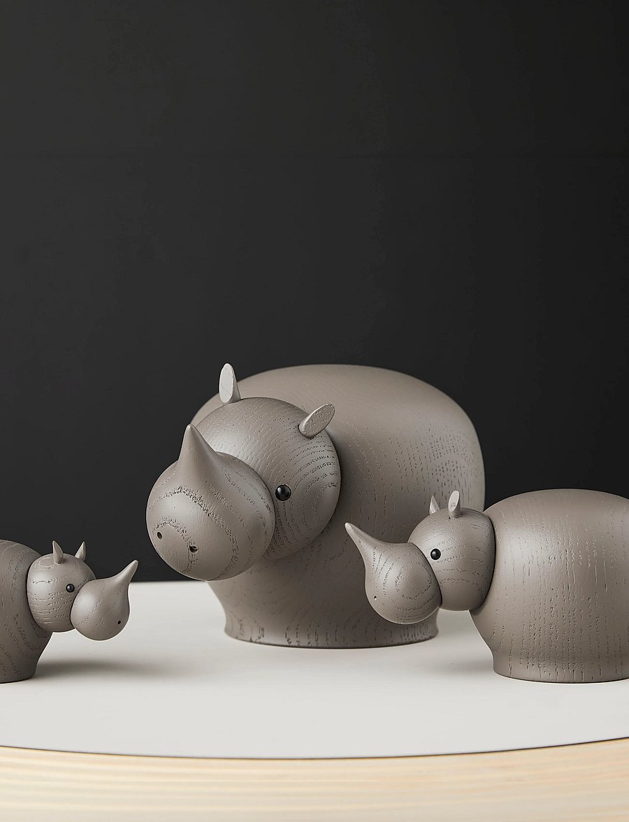 WOUD - Rina rhinoceros (Medium) - holzfiguren - taupe painted oak - 0
