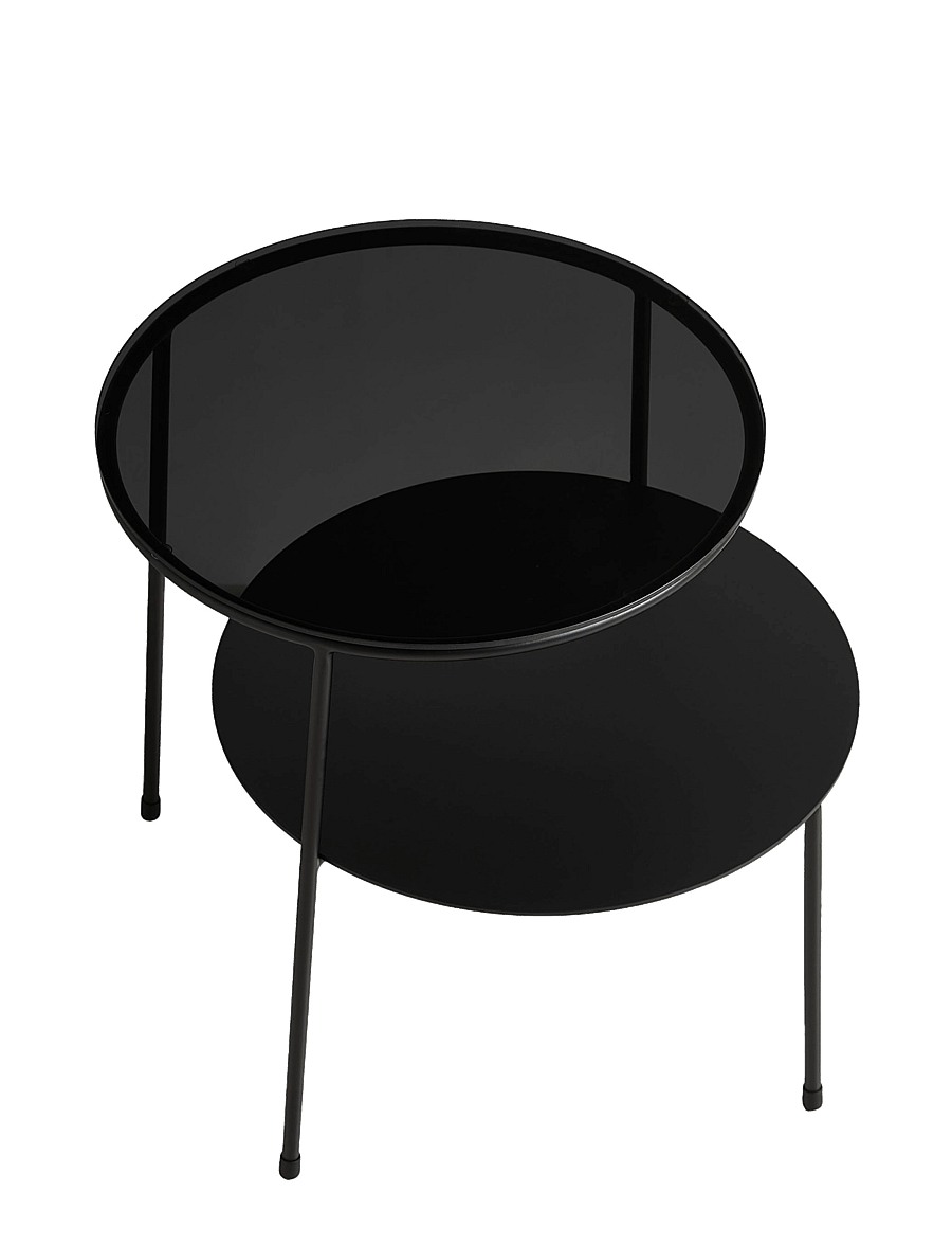 WOUD - Duo side table - beistelltische & kleine tische - black painted metal with dark smoked glass - 2