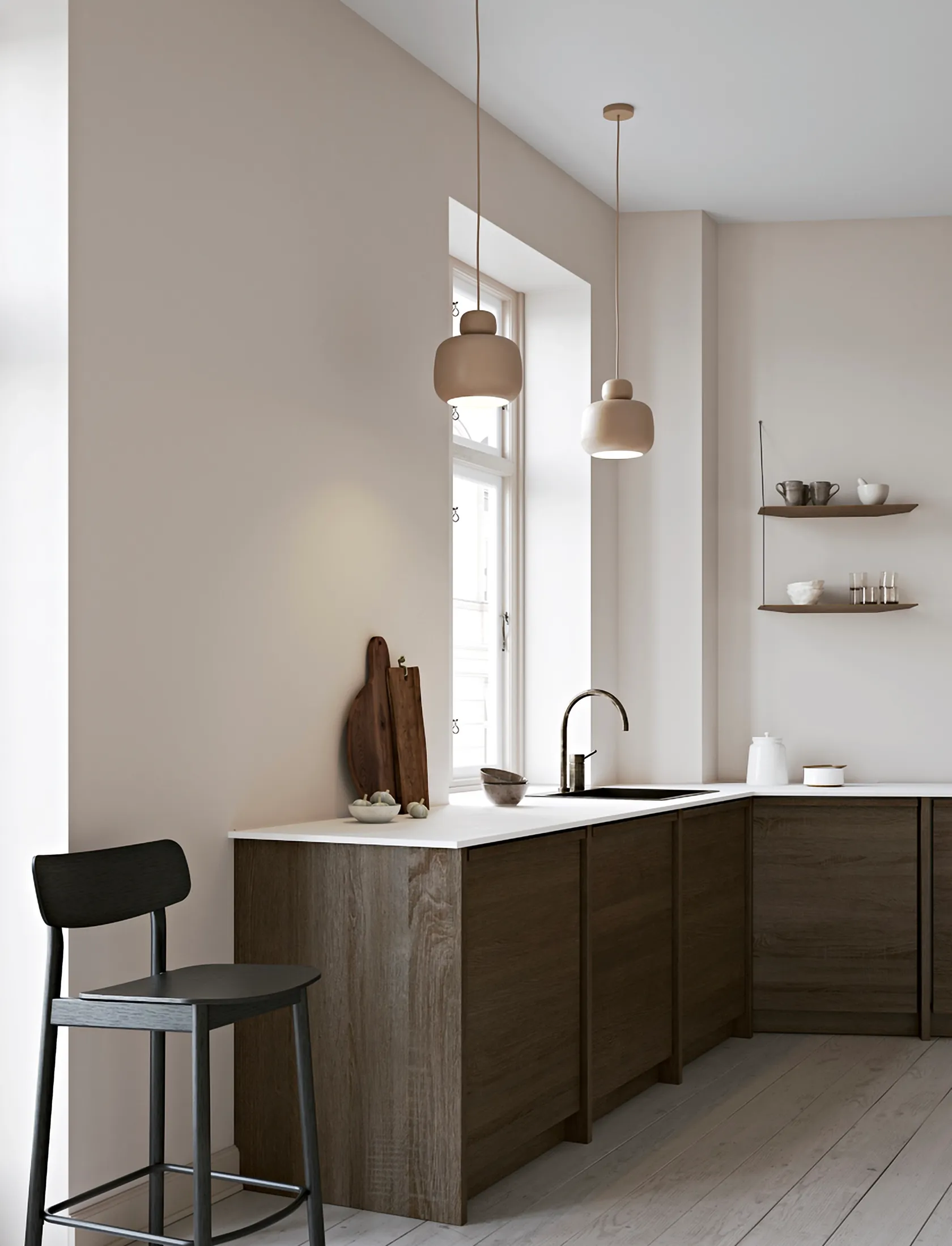 WOUD - Stone pendant (Large) - beige painted metal - 2