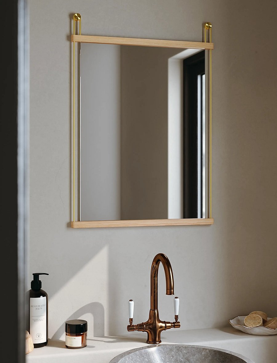 WOUD - Suspended mirror (Small) - wandspiegel - white pigmented lacquered oak - 0