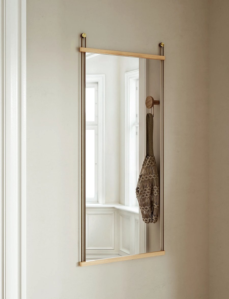 WOUD - Suspended mirror (Large) - wandspiegel - white pigmented lacquered oak - 2