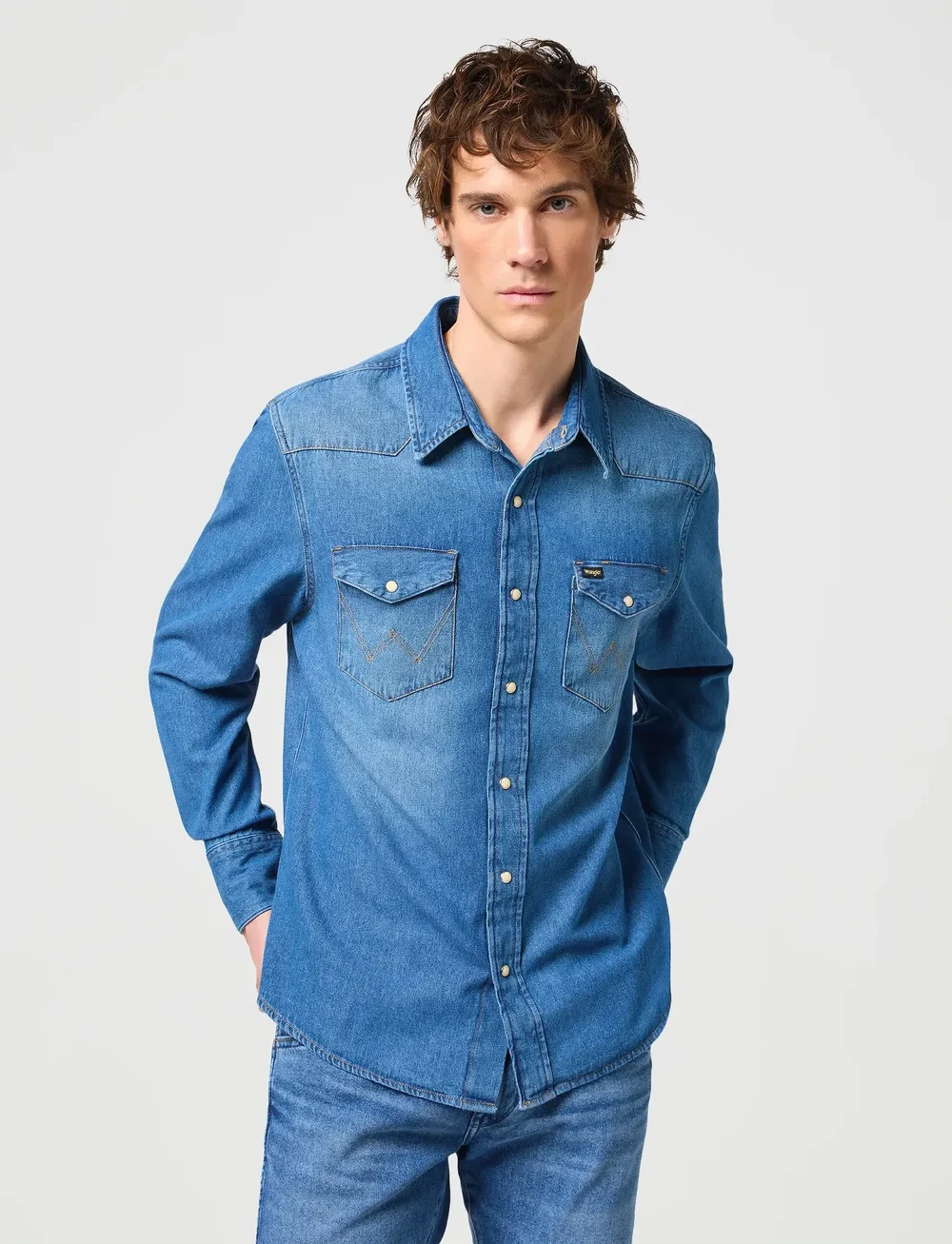 Wrangler - 27MW - denim shirts - icon mid stone - 0