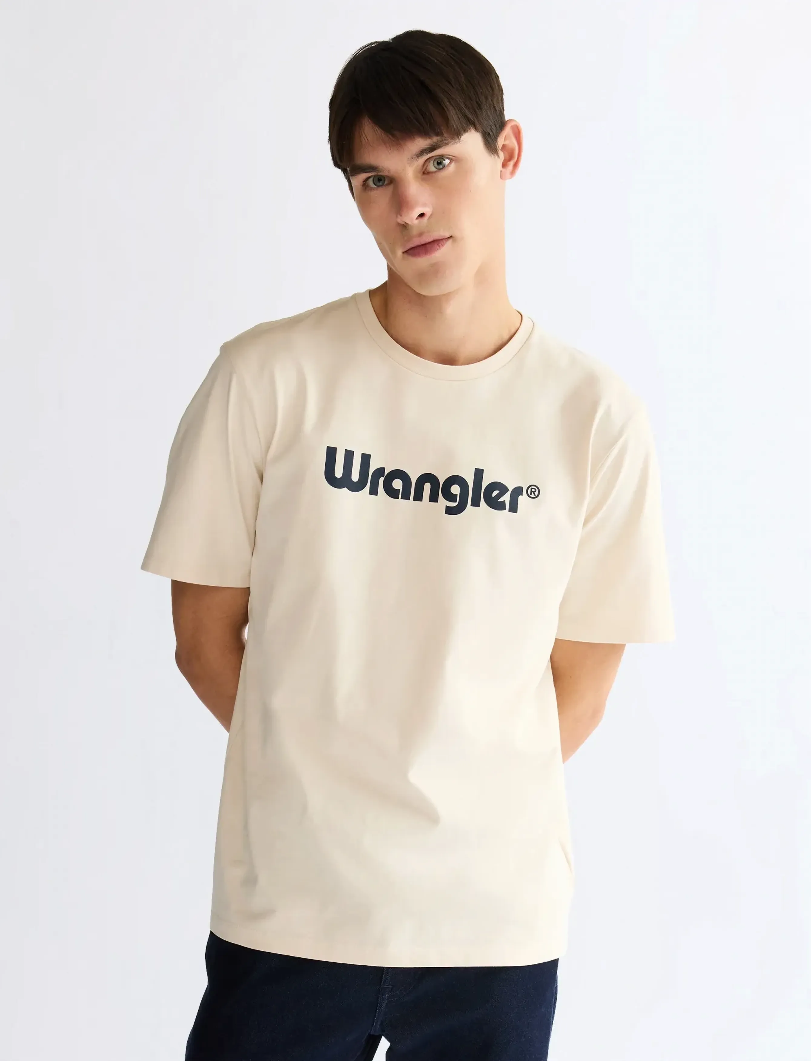 Wrangler Logo Tee, Mænd, Logo T-Shirt, Cream, Str: XXL