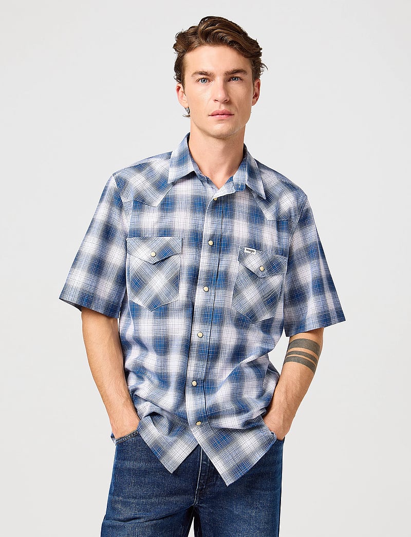 Wrangler - Ss Western Shirt - lühikeste varrukatega särgid - blue shadow - 0