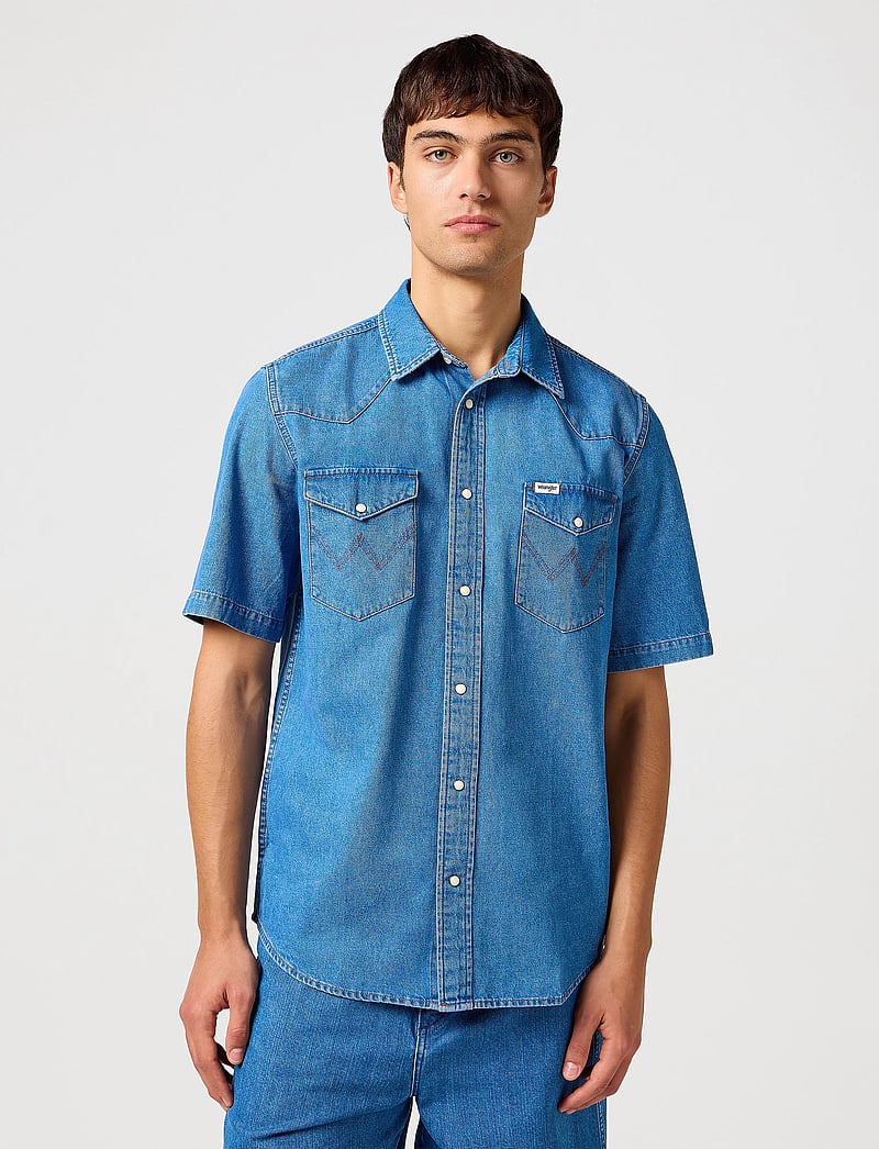 Wrangler - Ss Western Shirt - kortärmade skjortor - mid wash - 0