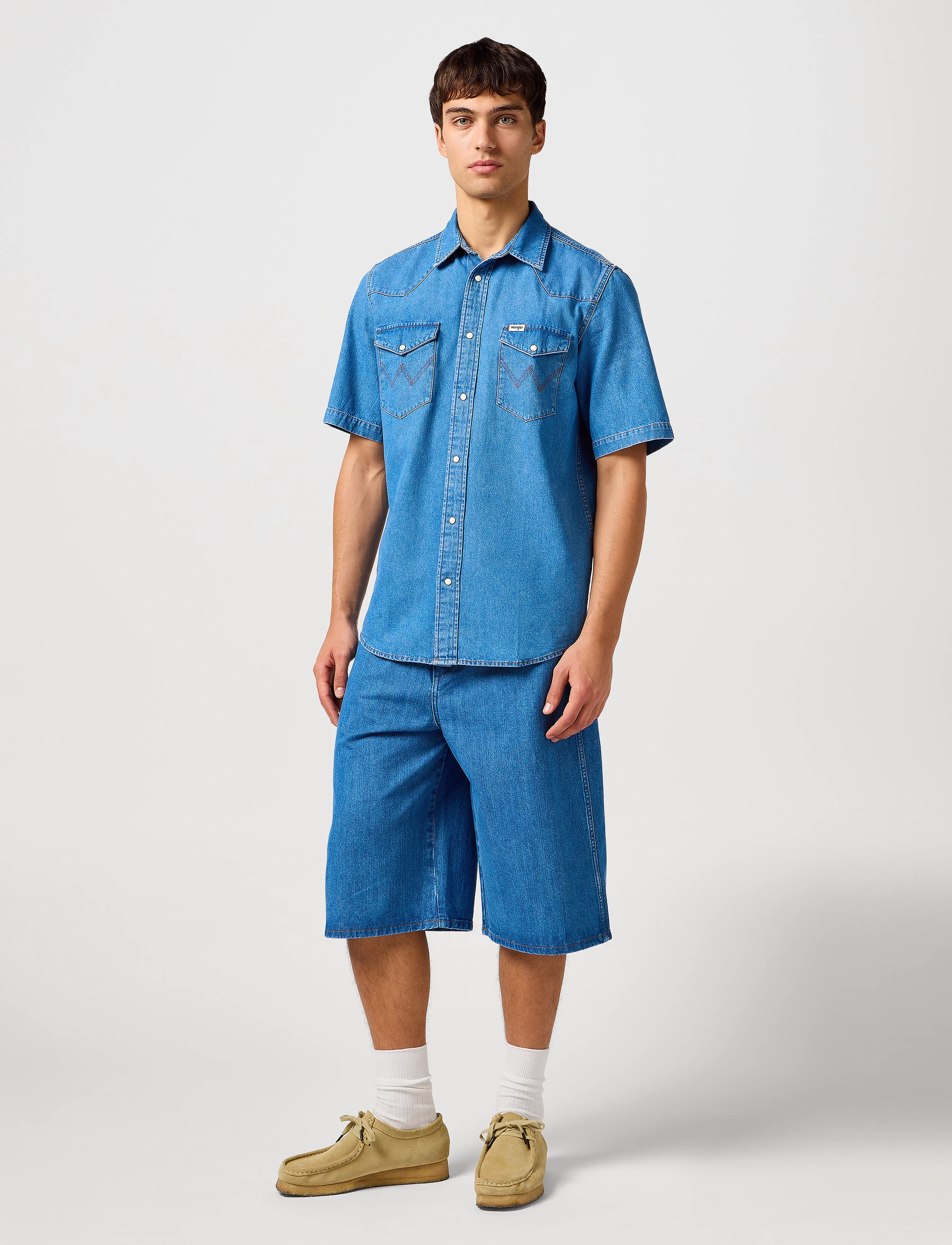 Wrangler - Ss Western Shirt - kurzarmhemden - mid wash - 4