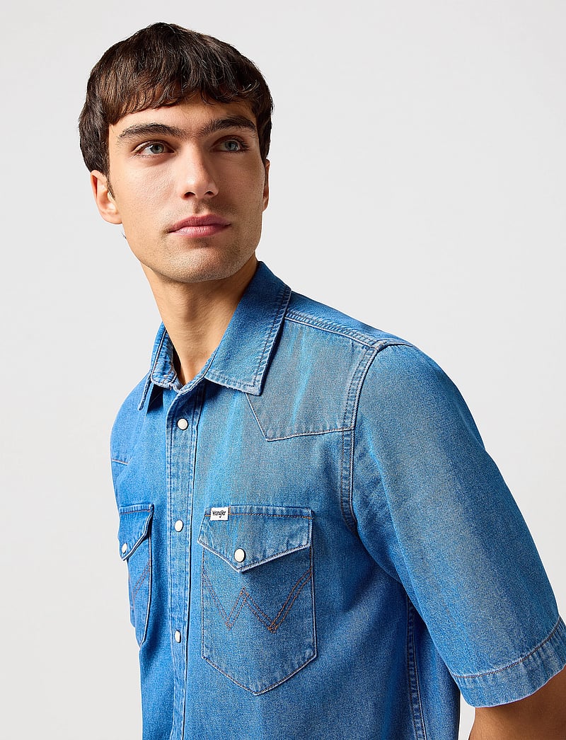 Wrangler - Ss Western Shirt - kortärmade skjortor - mid wash - 5