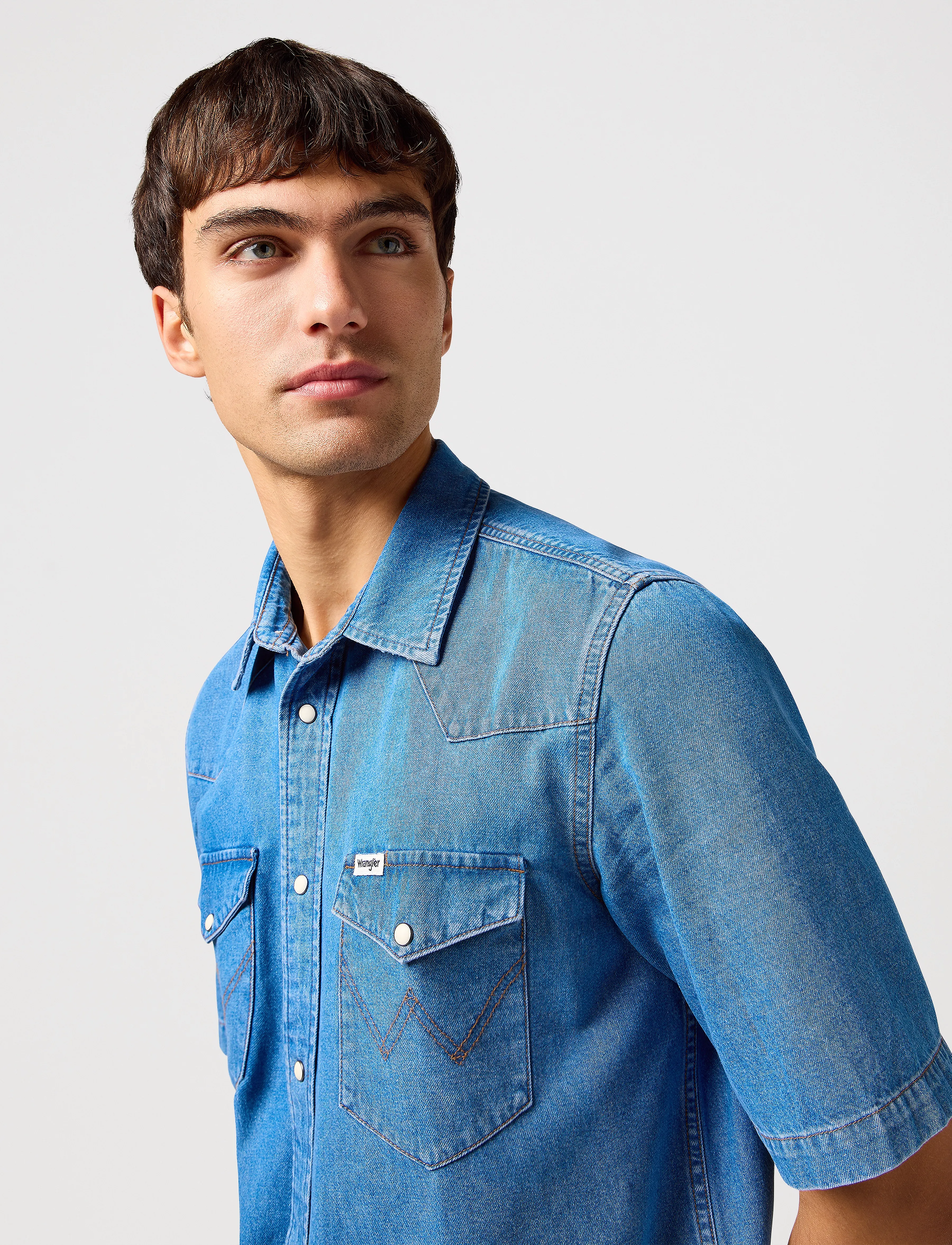 Wrangler - Ss Western Shirt - kurzarmhemden - mid wash - 5