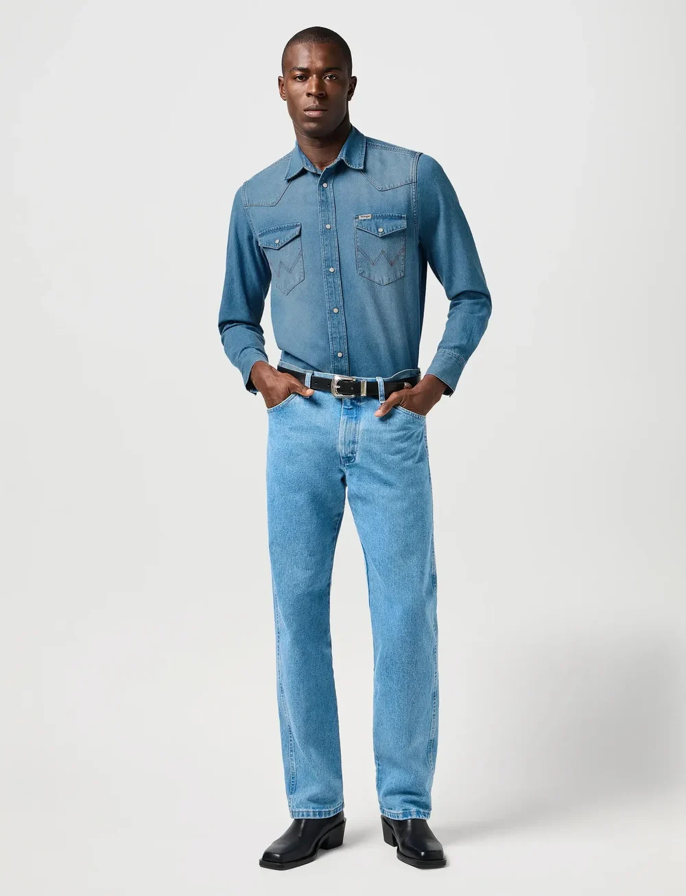 Wrangler - WESTERN SHIRT - džinsiniai marškiniai - mid light wash - 4