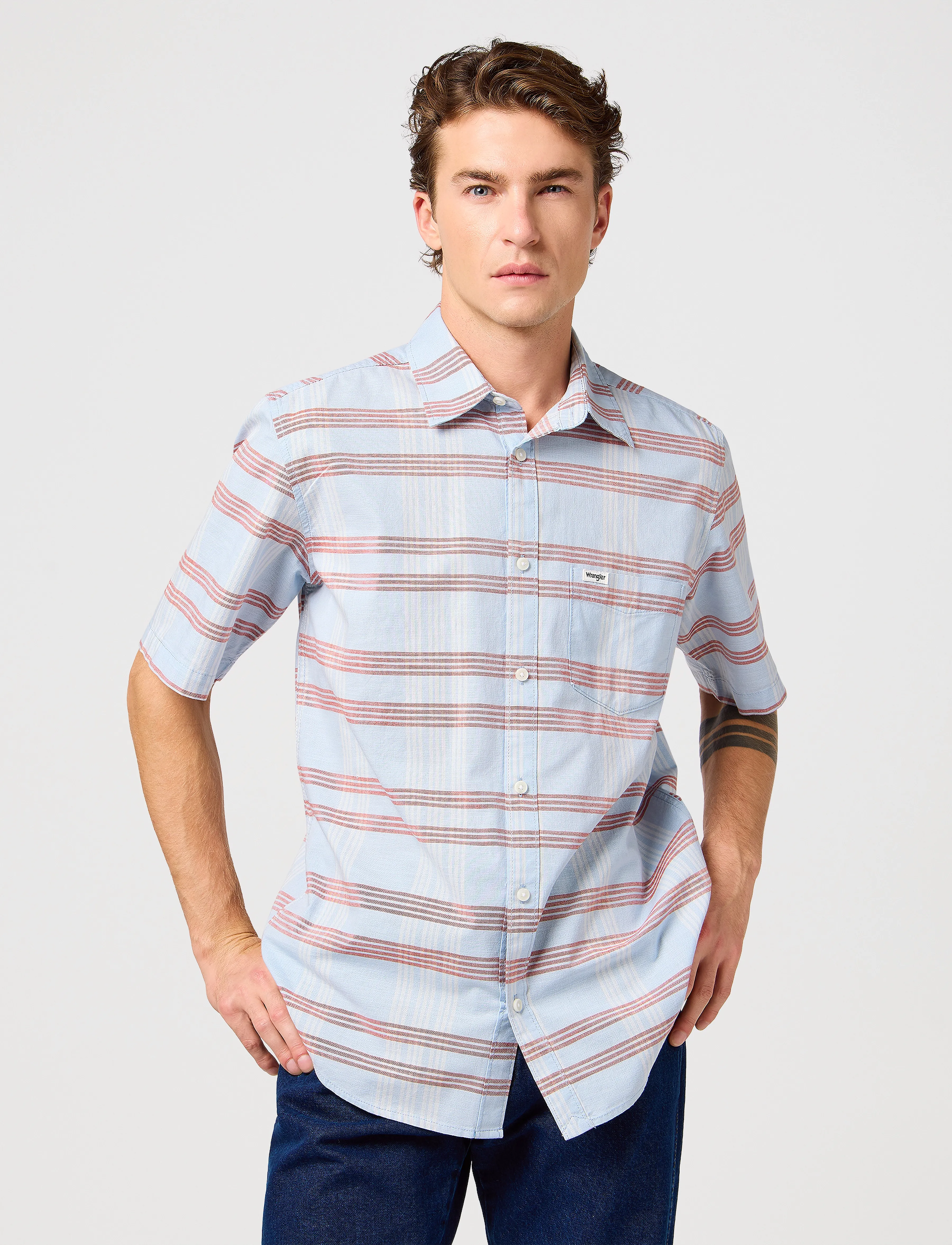 Wrangler Ss 1 Pkt Shirt - Särgid - NIAGARA MIST / multi