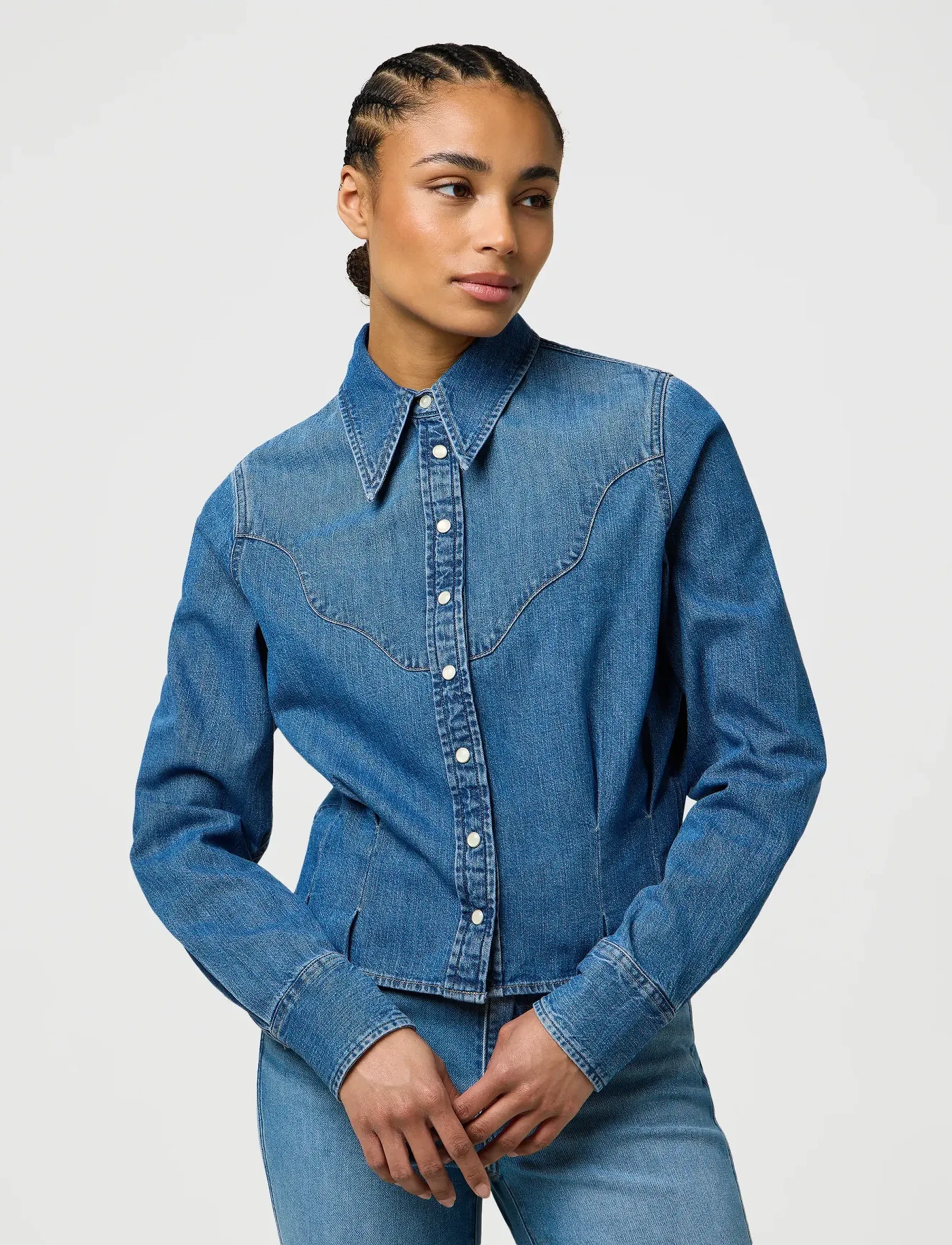 Wrangler Femme Peplum Shirt, XS, Shirts, Blau - Long-sleeved, Frauen