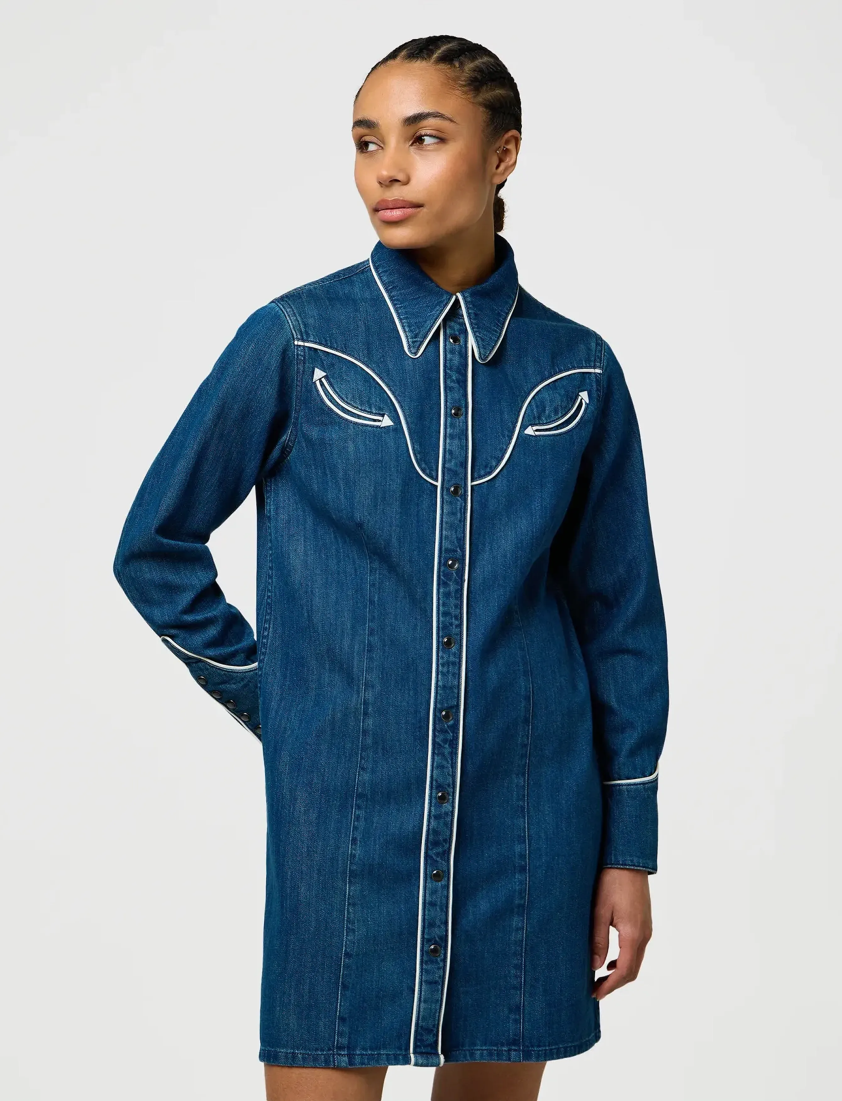 Wrangler Piped Shirt Dress, Kvinder, Piped Skjortekjole, Blå, Str: S