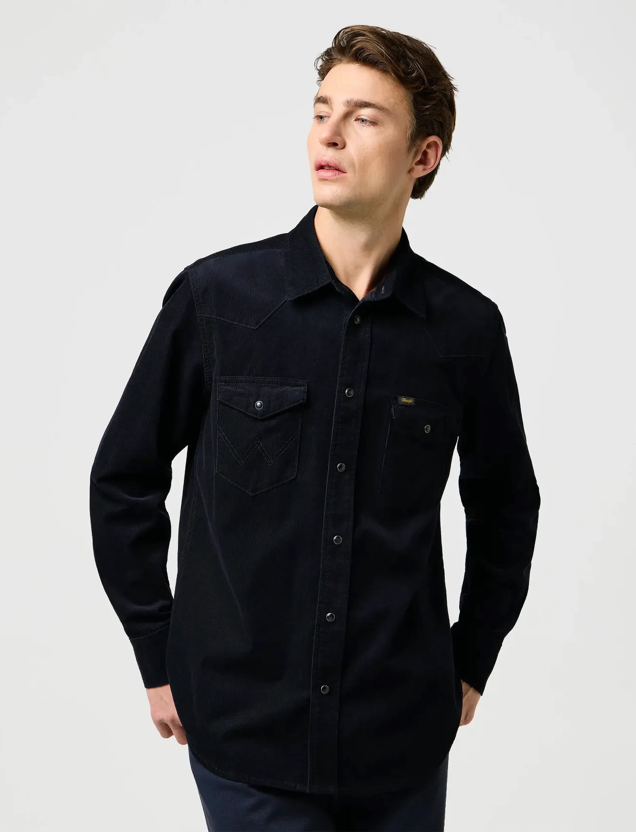 Wrangler Western Cord Shirt, S, Black, Shirts > Corduroy Shirts, Herre