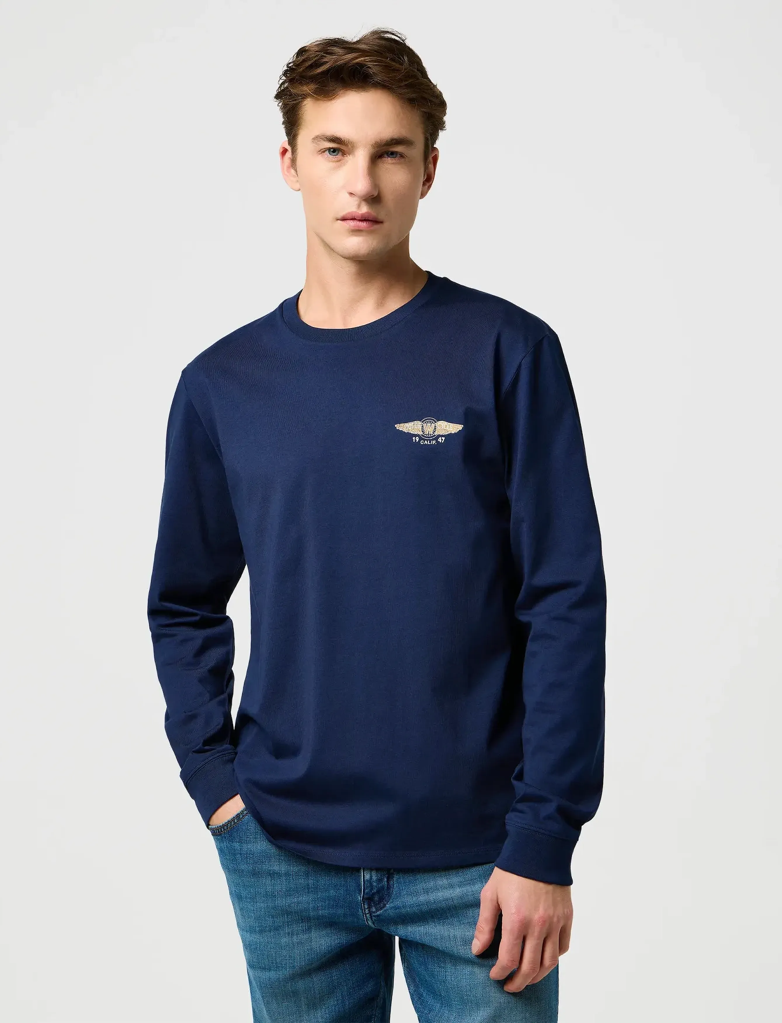 Wrangler Ls Americana Tee, L, Navy, T-Shirts > Langærmede, Herre