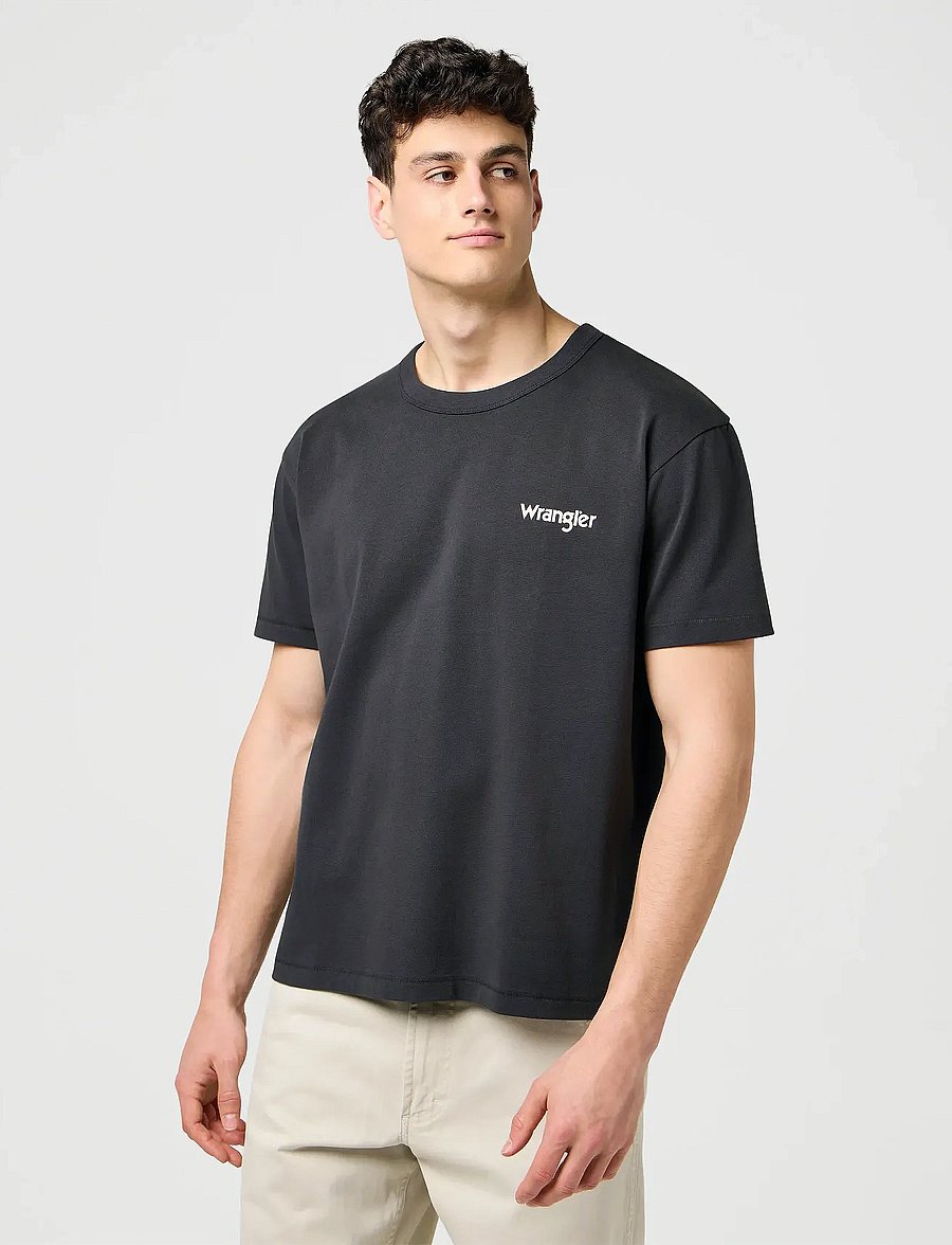Wrangler - CJ GRAPHIC TEE - kurzärmelige t-shirts - faded black - 0