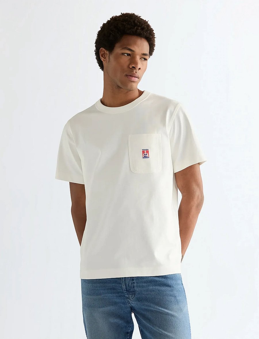 Wrangler - POCKET TEE - kurzärmelige t-shirts - worn white - 0