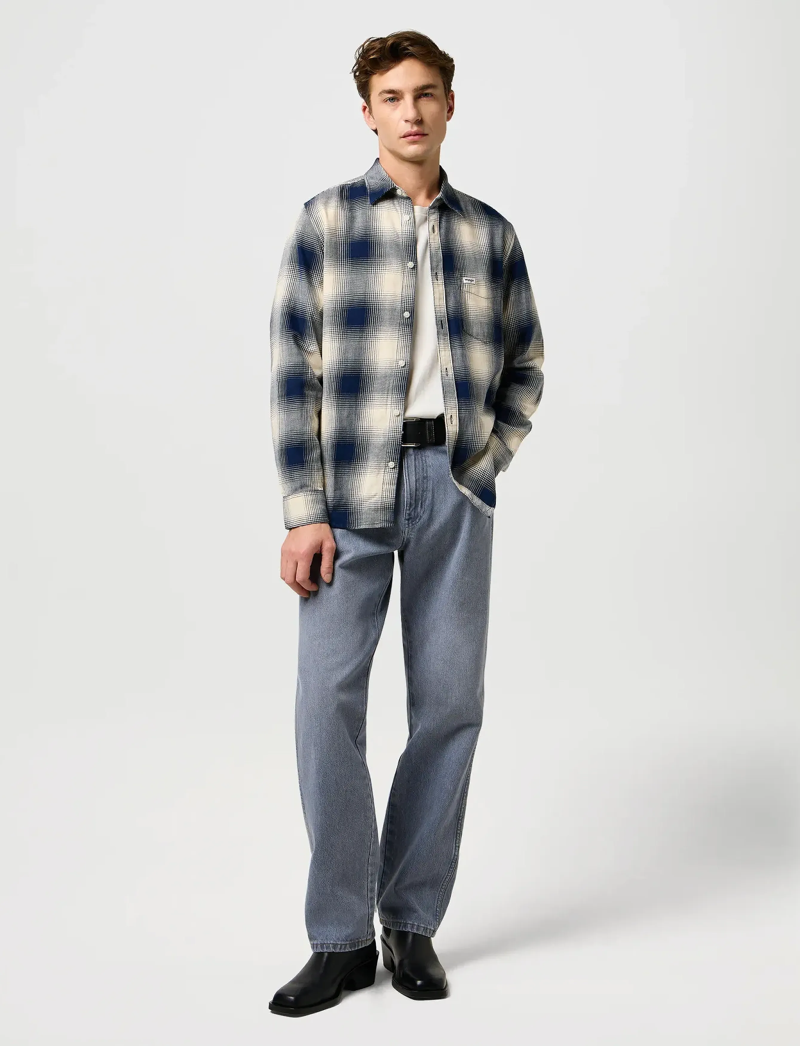 Wrangler - 1 PKT INDIGO SHIRT - rutiga skjortor - dusty blue - 4