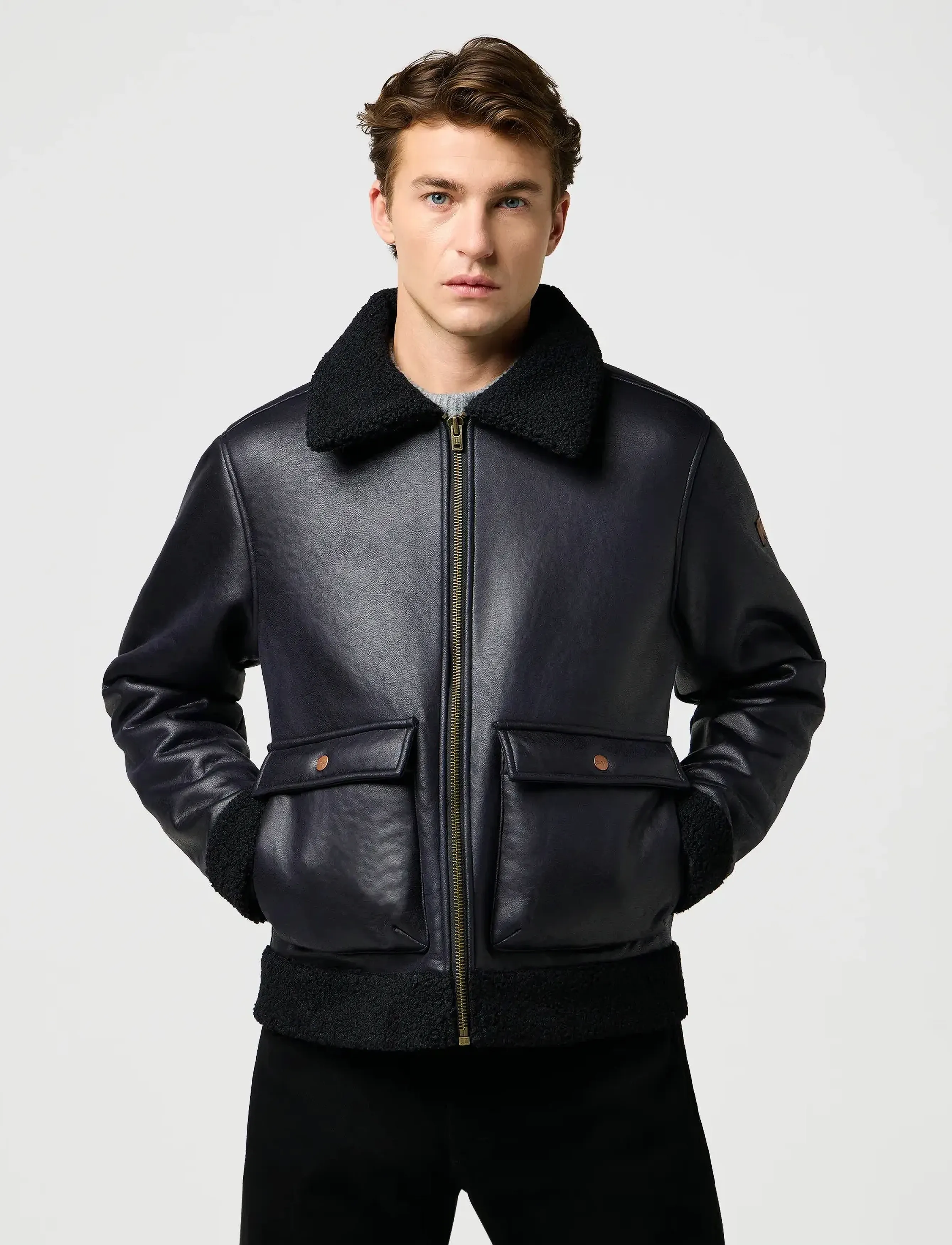 Wrangler SHEARLING JACKET - Lederjacken - BLACK / black