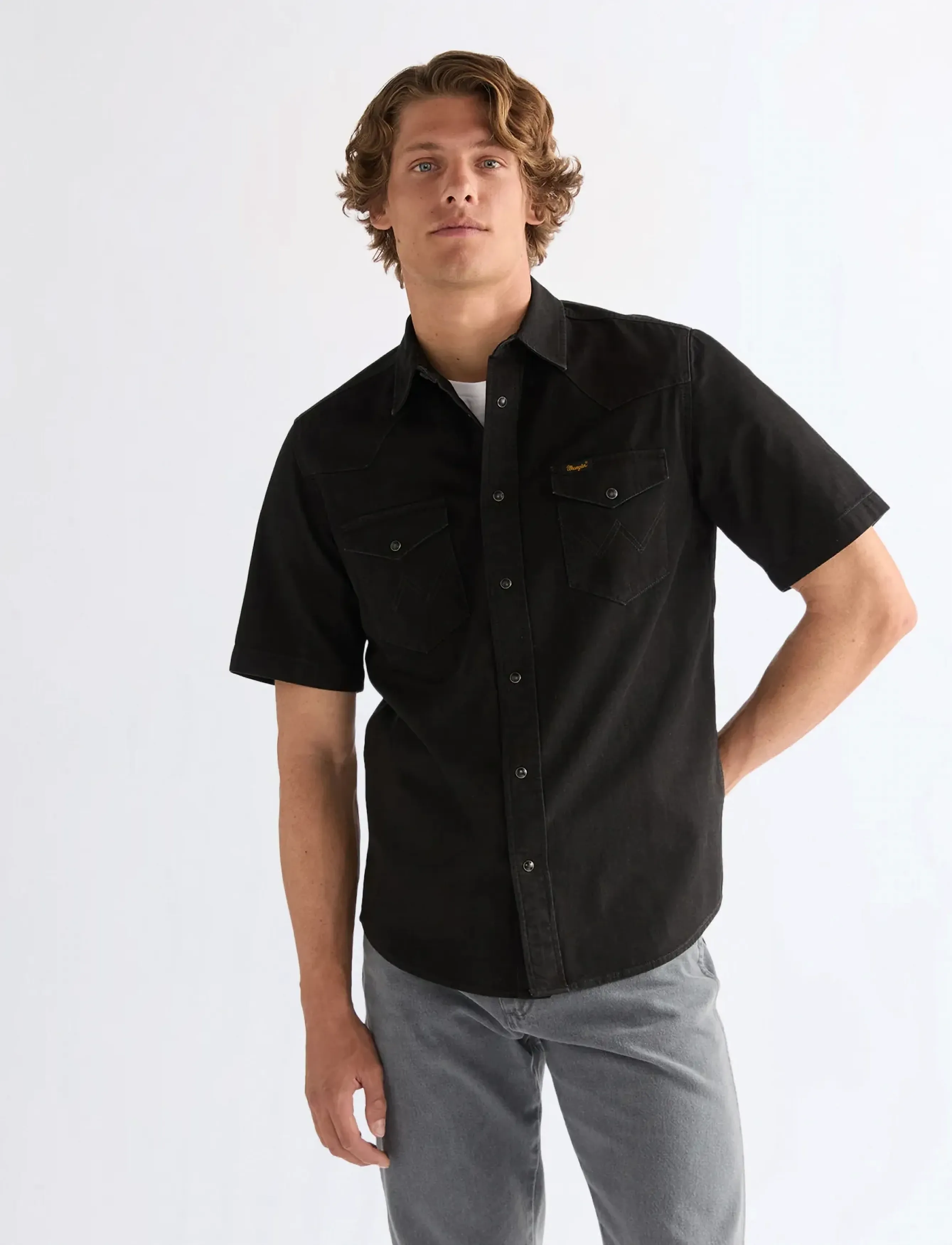 Wrangler SS WESTERN SHIRT - Denimskjorter - RINSE BLACK / black