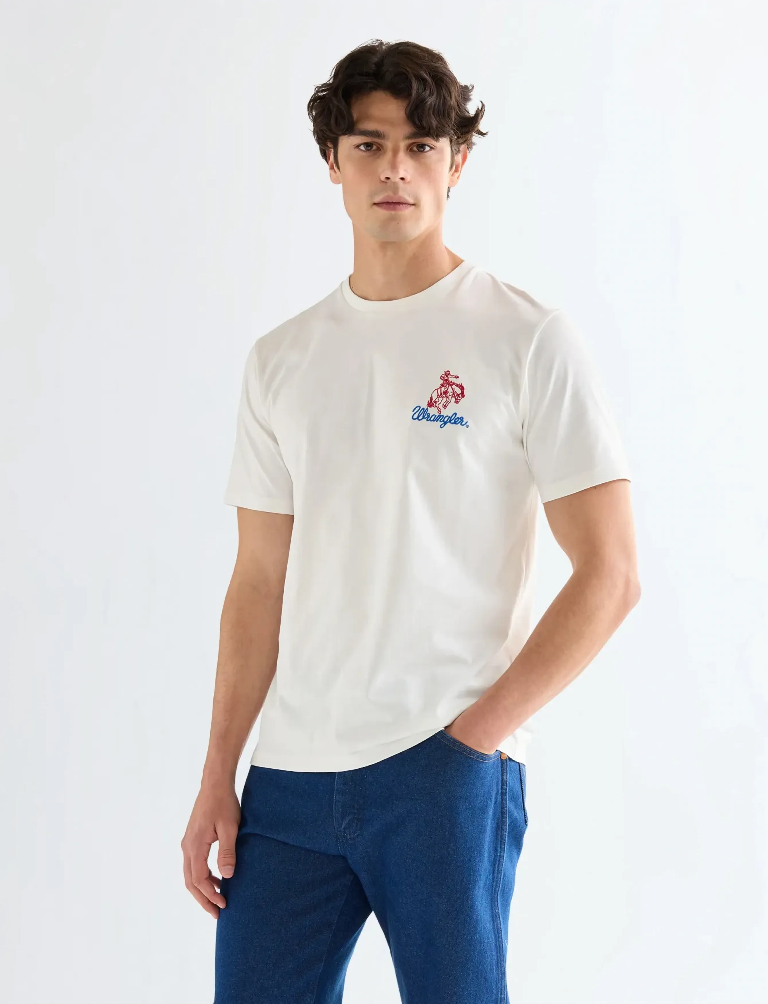 Wrangler EMBROIDERY TEE - Wrangler - WORN WHITE / cream