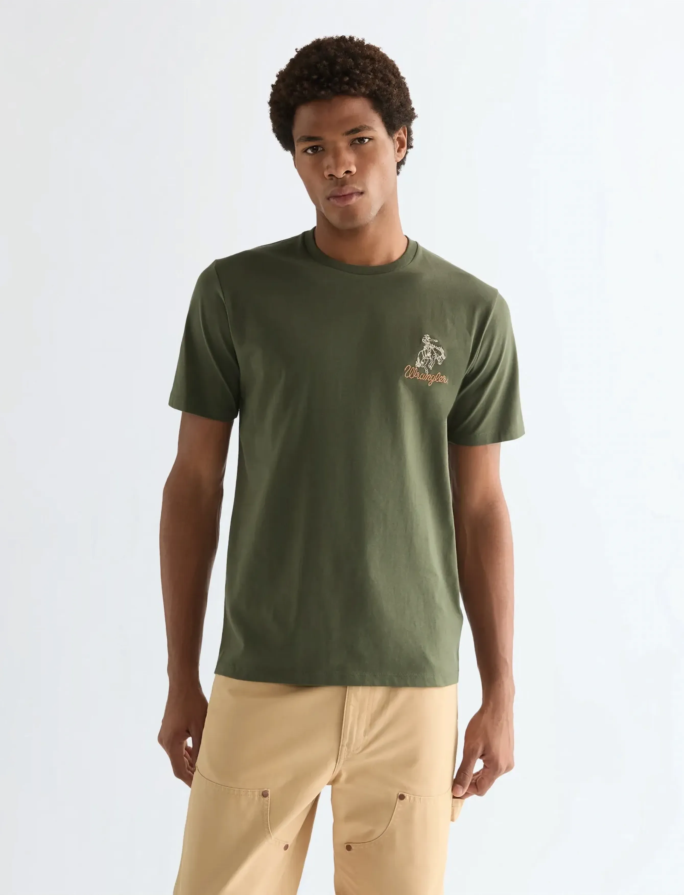 Wrangler EMBROIDERY TEE - T-Shirts - DEEP DEPTHS / khaki/green