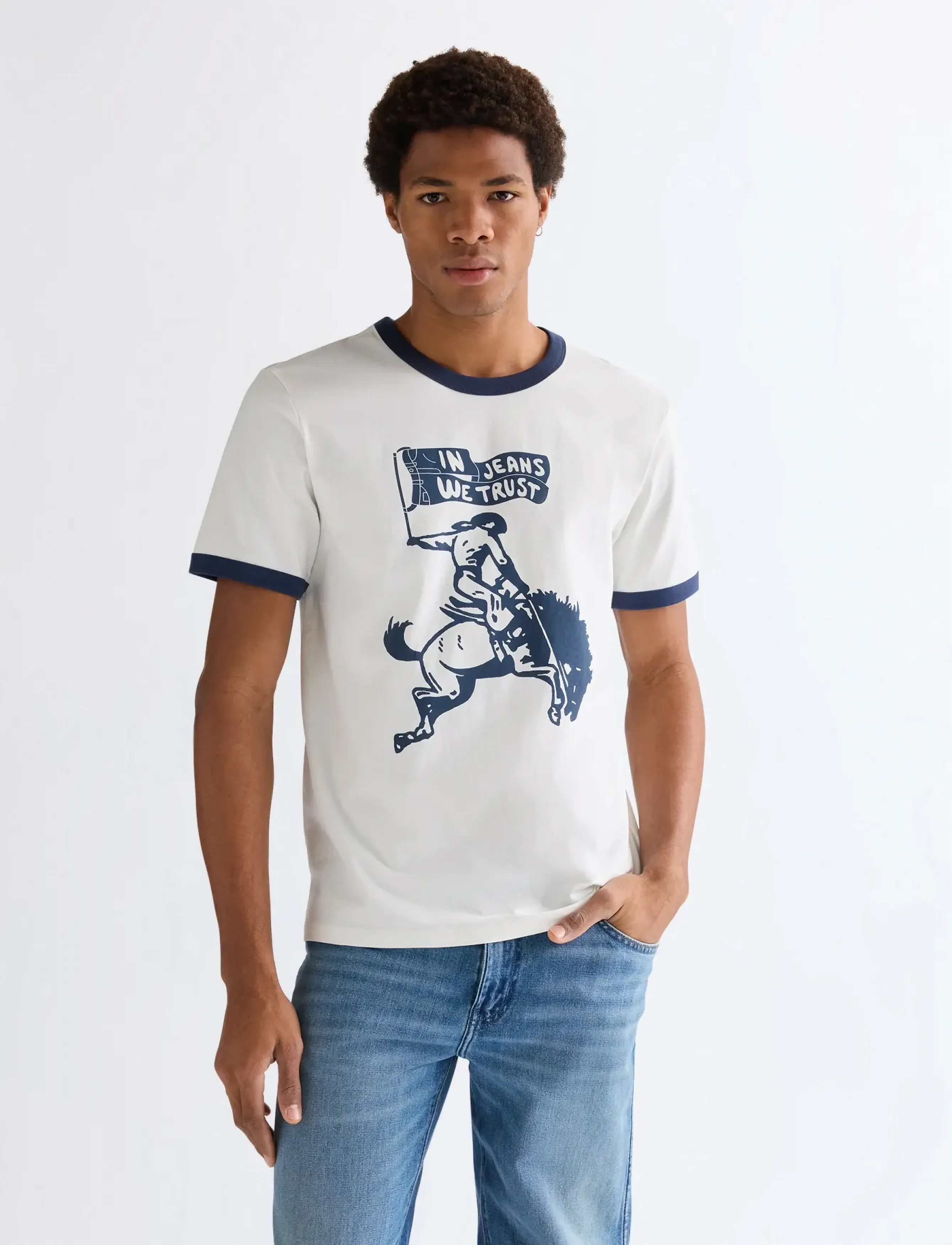 Wrangler Ringer Tee, Mænd, Ringer T-Shirt, Cream, Str: XL x 00