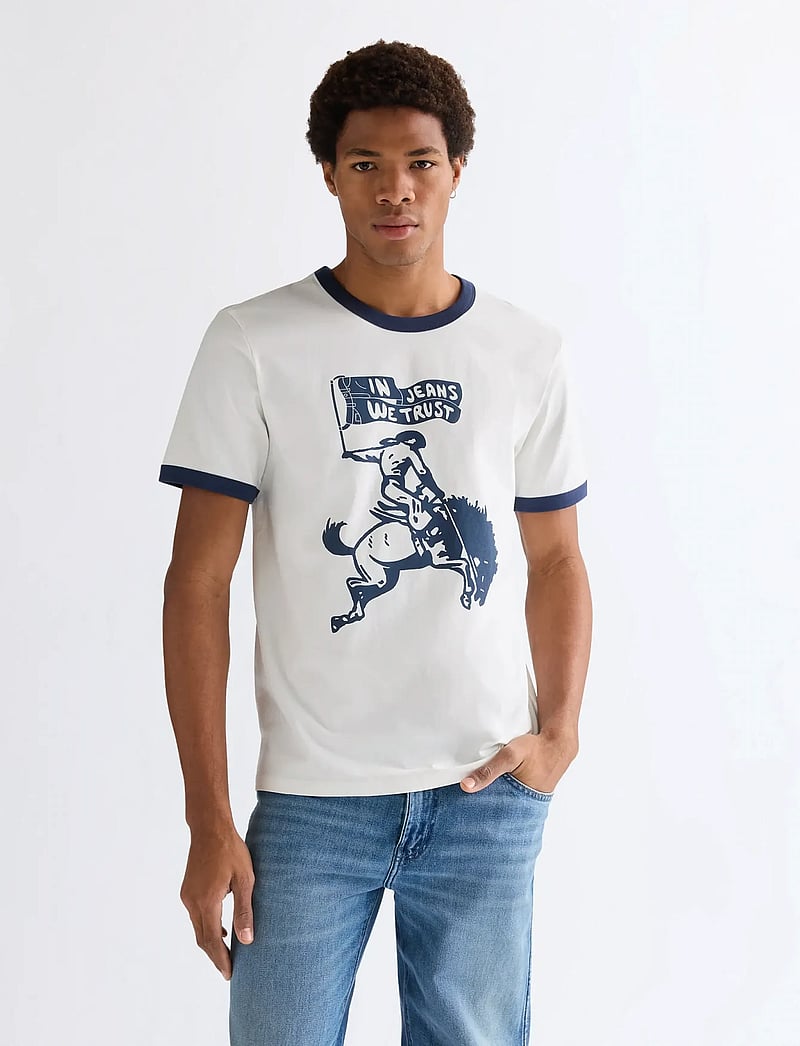Wrangler - RINGER TEE - krótki rękaw - worn white - 0