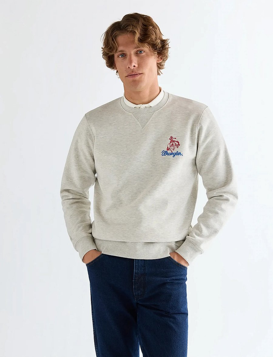 Wrangler - EMBROIDERY CREW - kollektionen - oat mel - 0