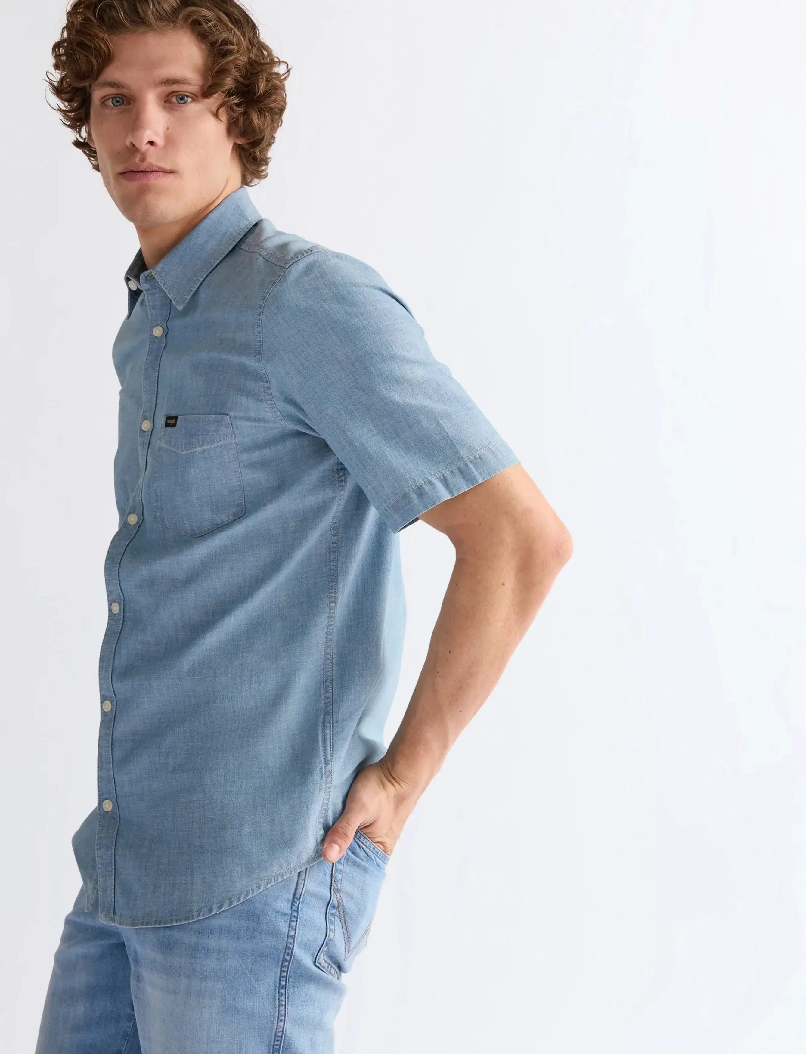 WRANGLER Ss Chambray Shirt kortärmade skjortor herr – bild 5