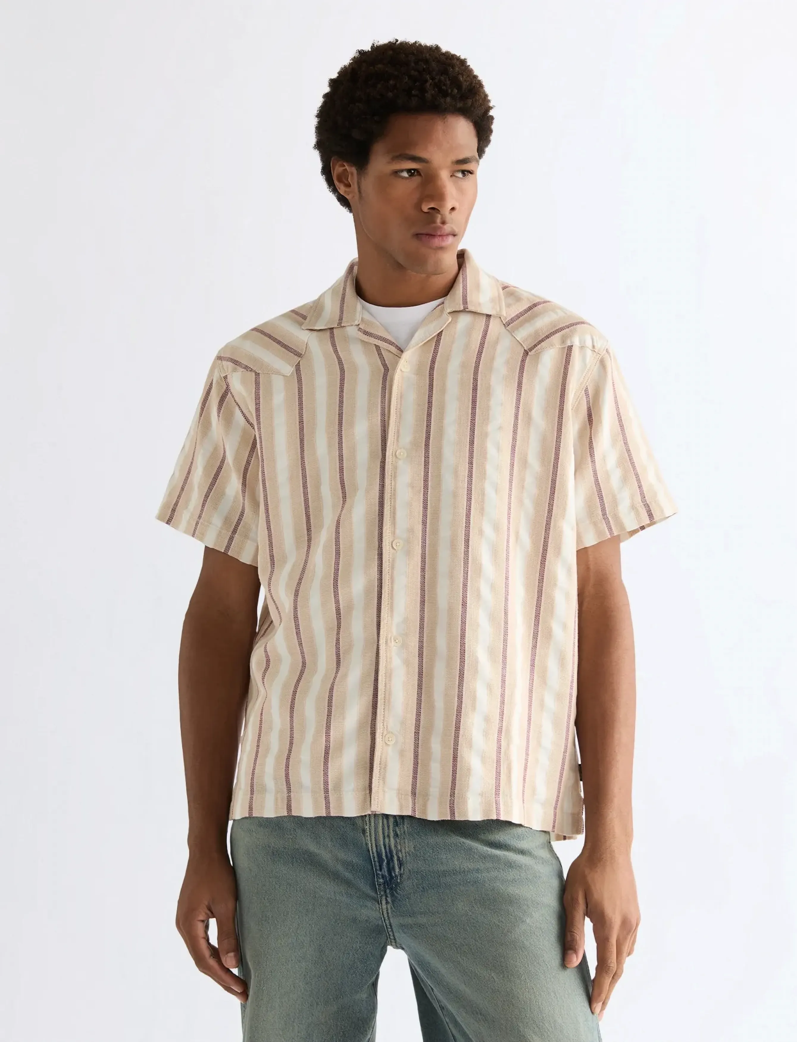 Wrangler SS W RESORT SHIRT - Riided - TAN RUBY WINE / multi