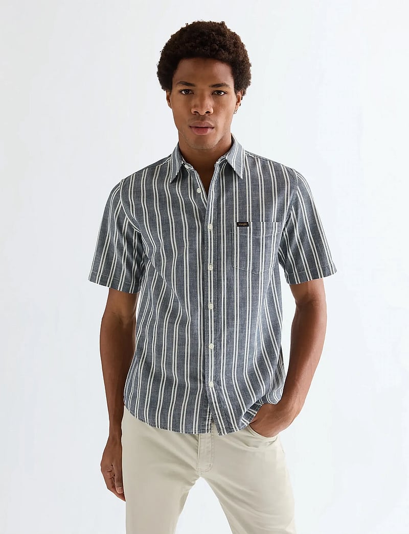 Wrangler - SS CHAMBRAY SHIRT - kortärmade skjortor - dark stripe - 0