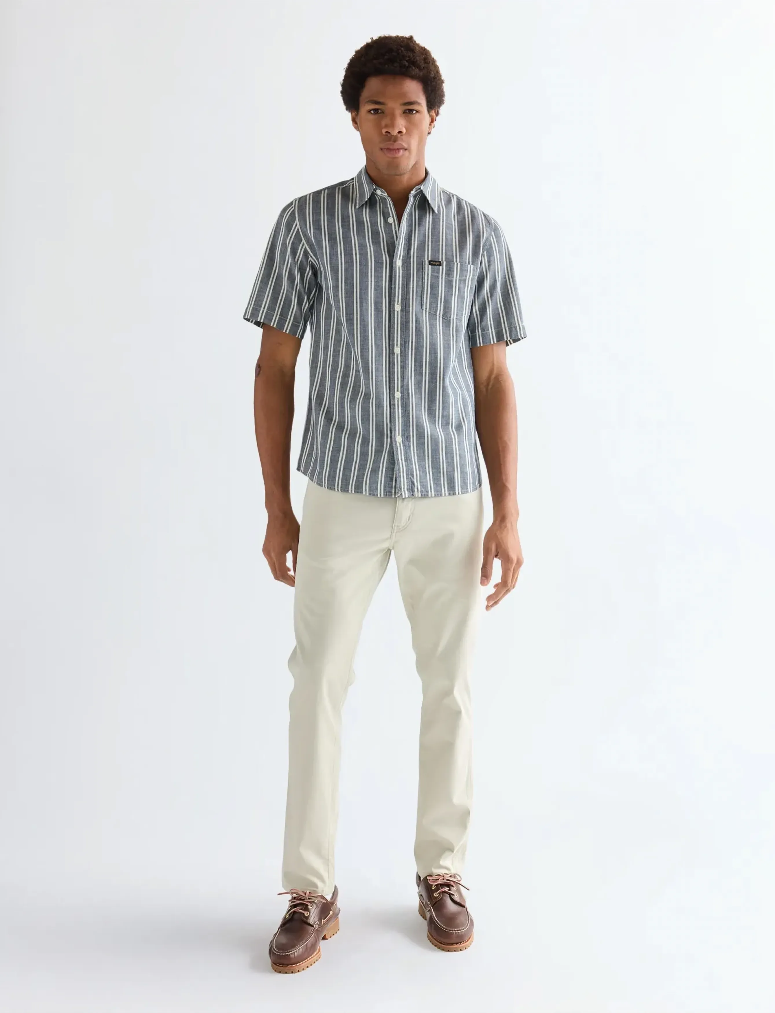 Wrangler - SS CHAMBRAY SHIRT - avslappede skjorter - dark stripe - 4