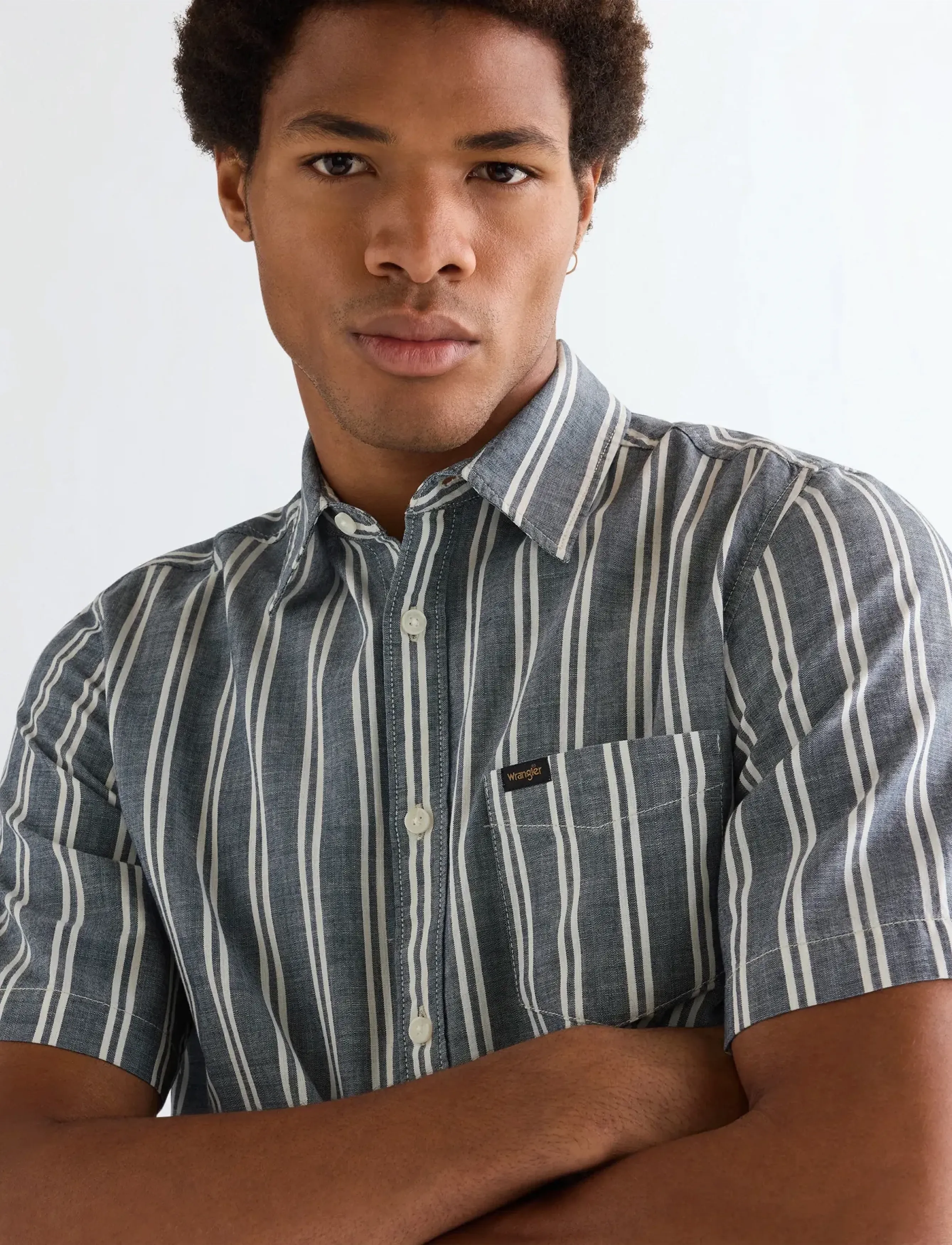 Wrangler - SS CHAMBRAY SHIRT - avslappede skjorter - dark stripe - 5