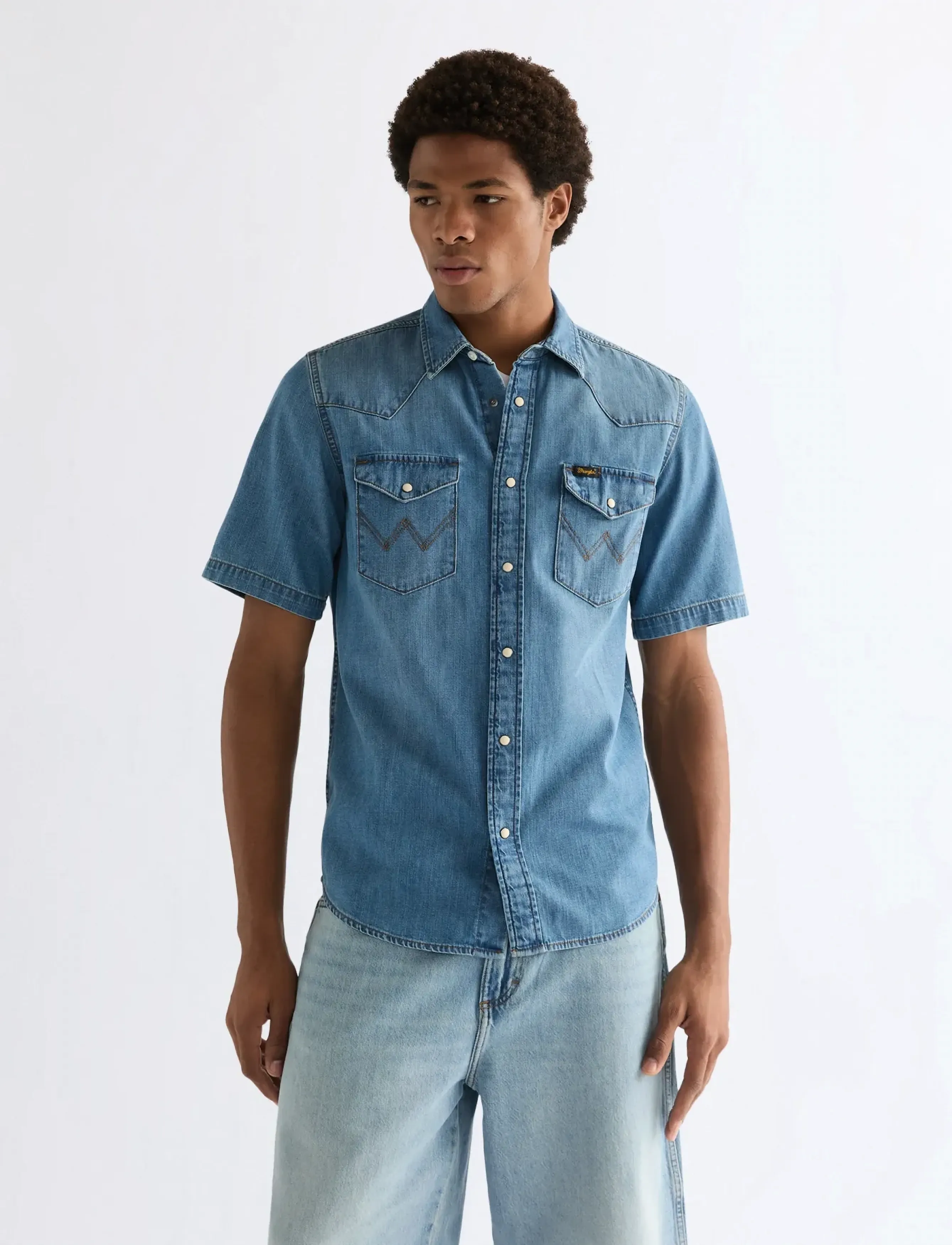 Wrangler SS WESTERN SHIRT - Denimskjorter - MID LIGHT WASH / blue