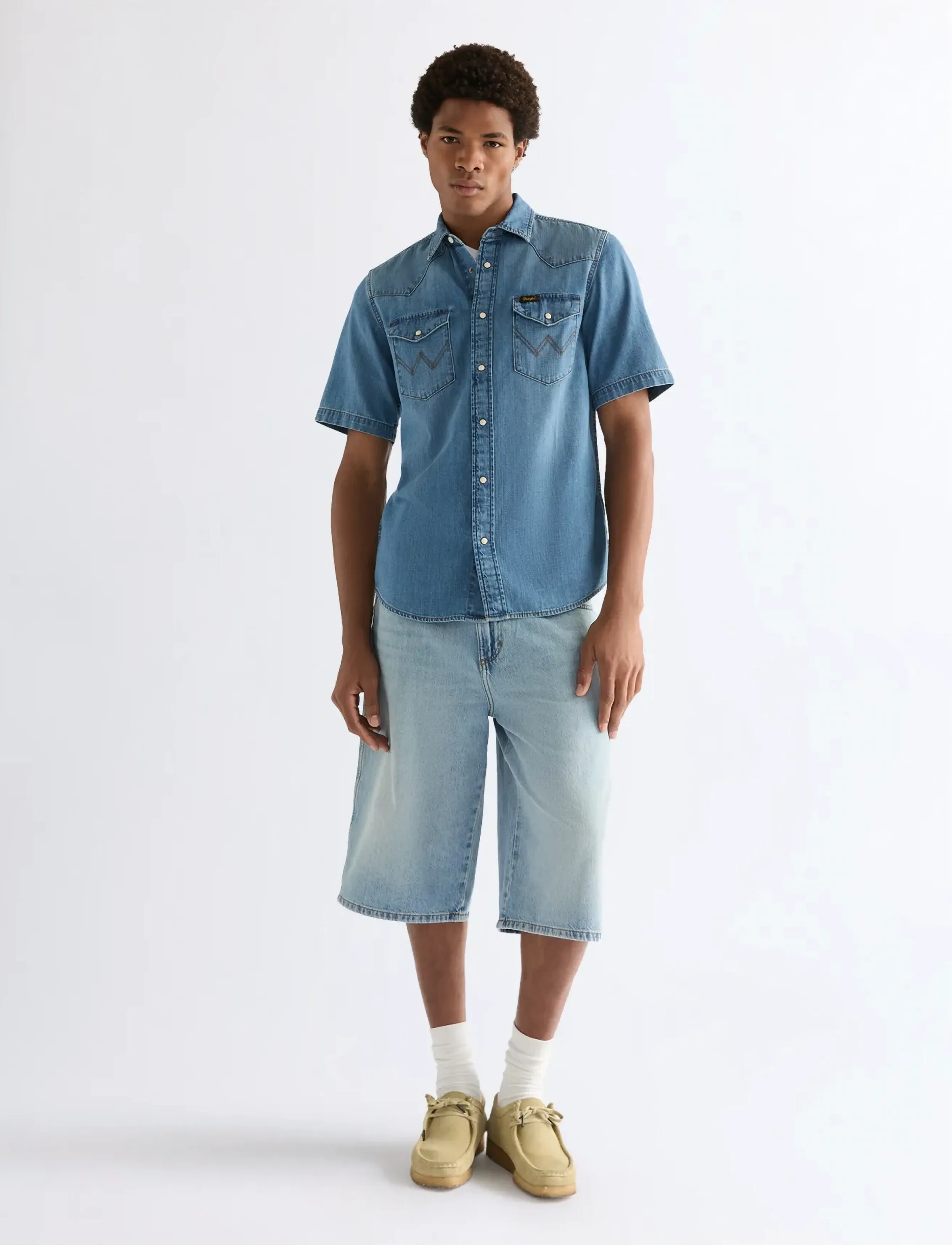 Wrangler - SS WESTERN SHIRT - teksasärgid - mid light wash - 4