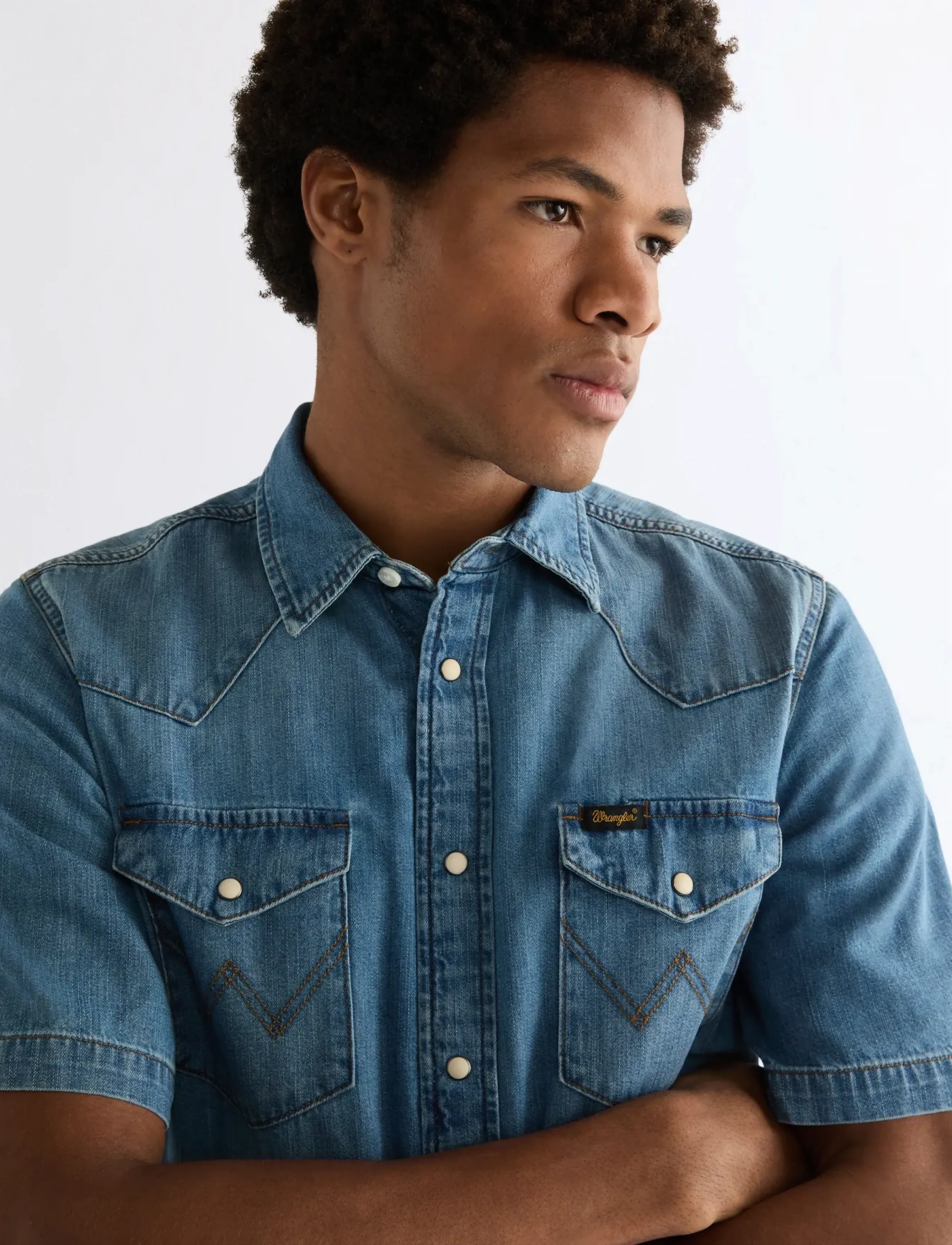 Wrangler - SS WESTERN SHIRT - teksasärgid - mid light wash - 5