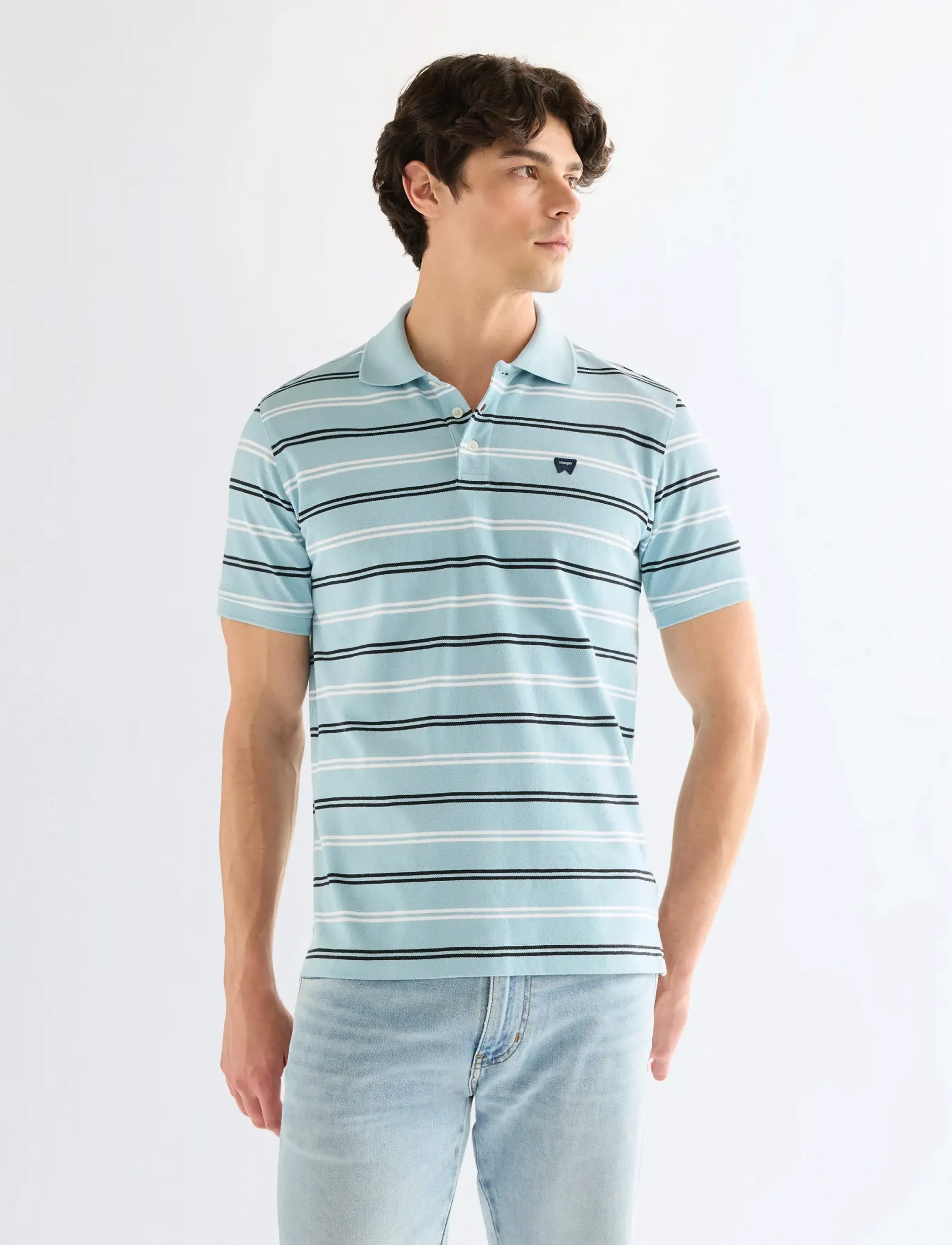 Wrangler STRIPE POLO SHIRT - Neuheiten - FORGET ME NOT / white