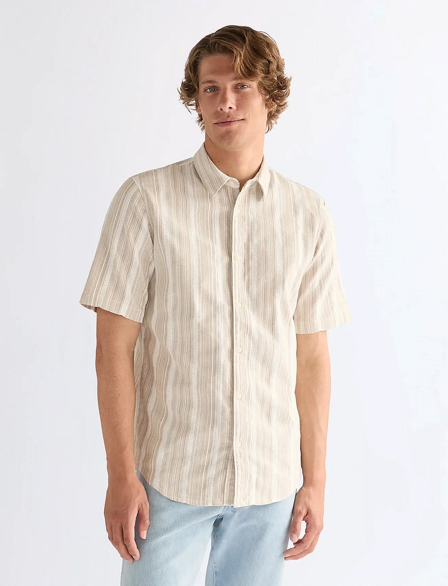 Wrangler - SS SHIRT - randiga skjortor - brown white - 0