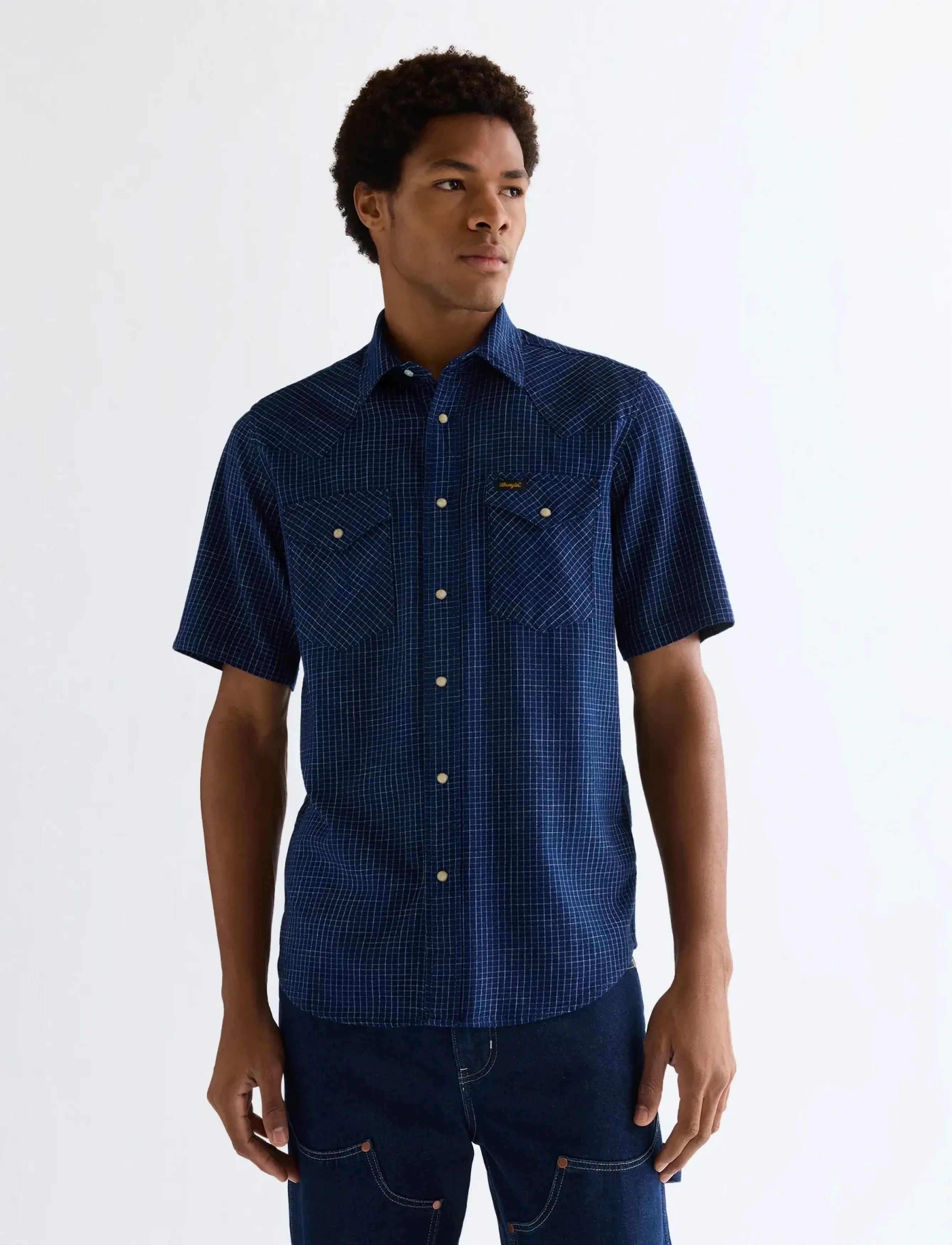 Wrangler Ss Western Shirt, XXL x 00, Shirts, Blau - Short-sleeved Männerswear