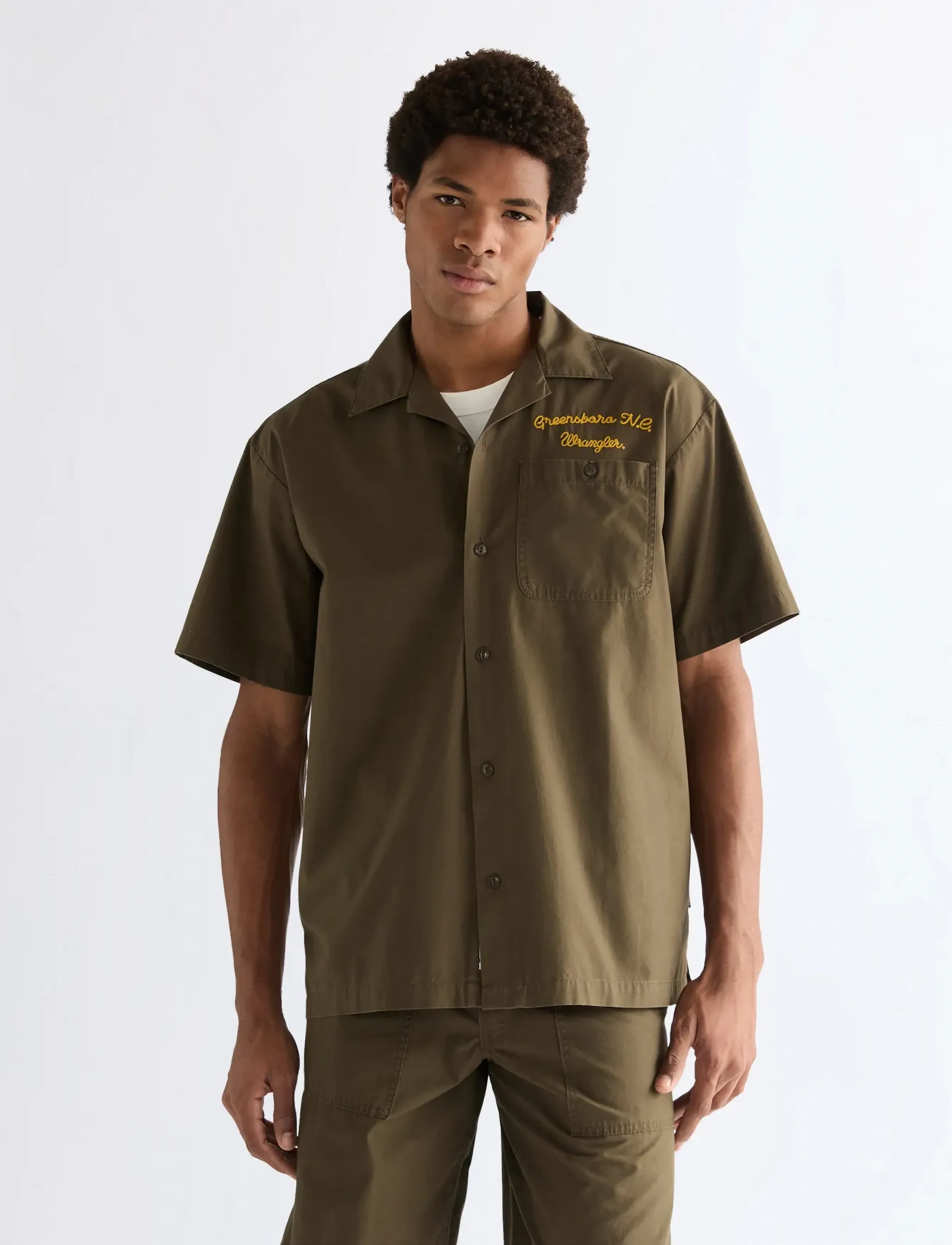 Wrangler Ss Utility Shirt, Mænd, Kortærmet Utility Skjorte, Kakigrøn, Str: L x 00