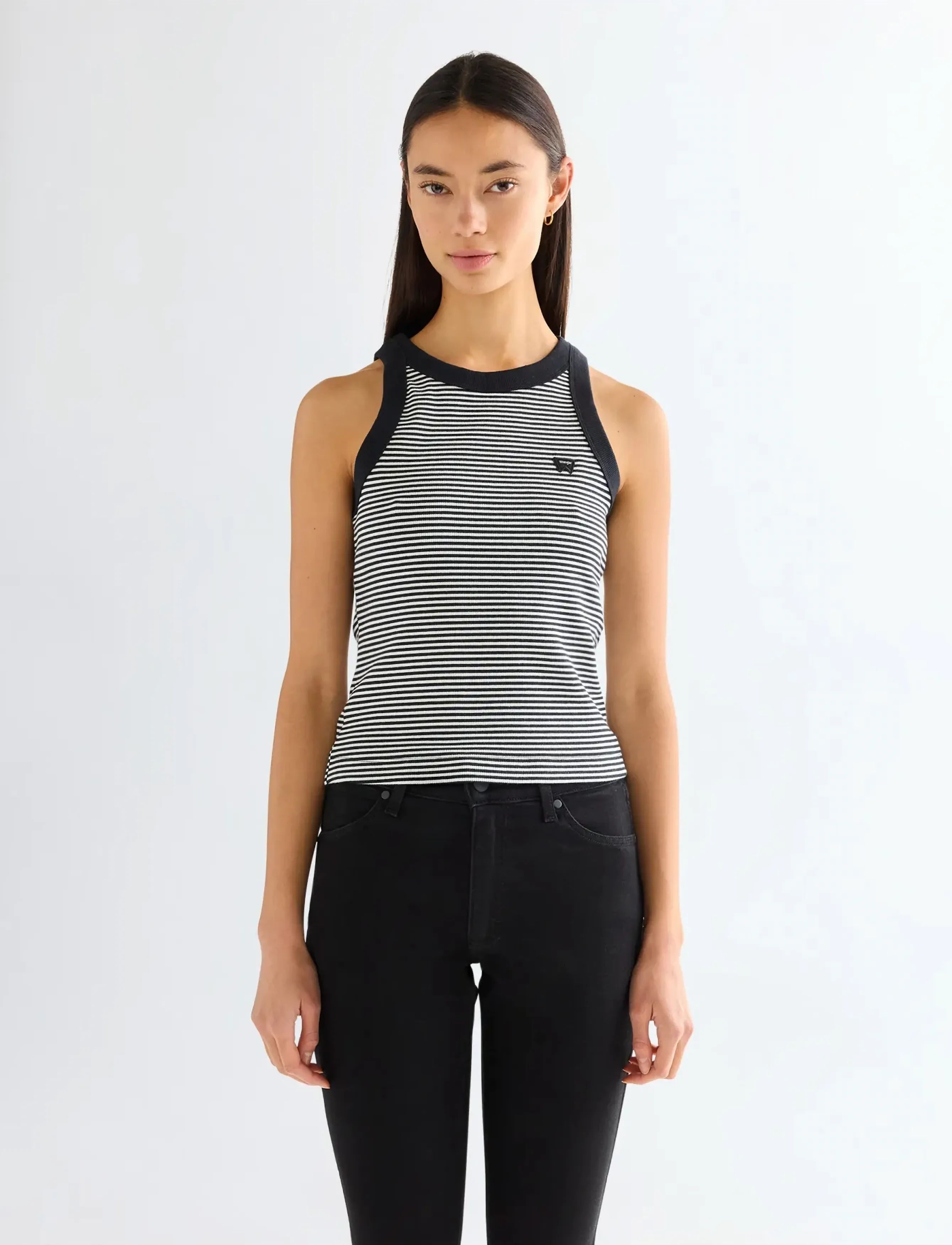 Wrangler RINGER TANK - Crop tops - BLACK / white
