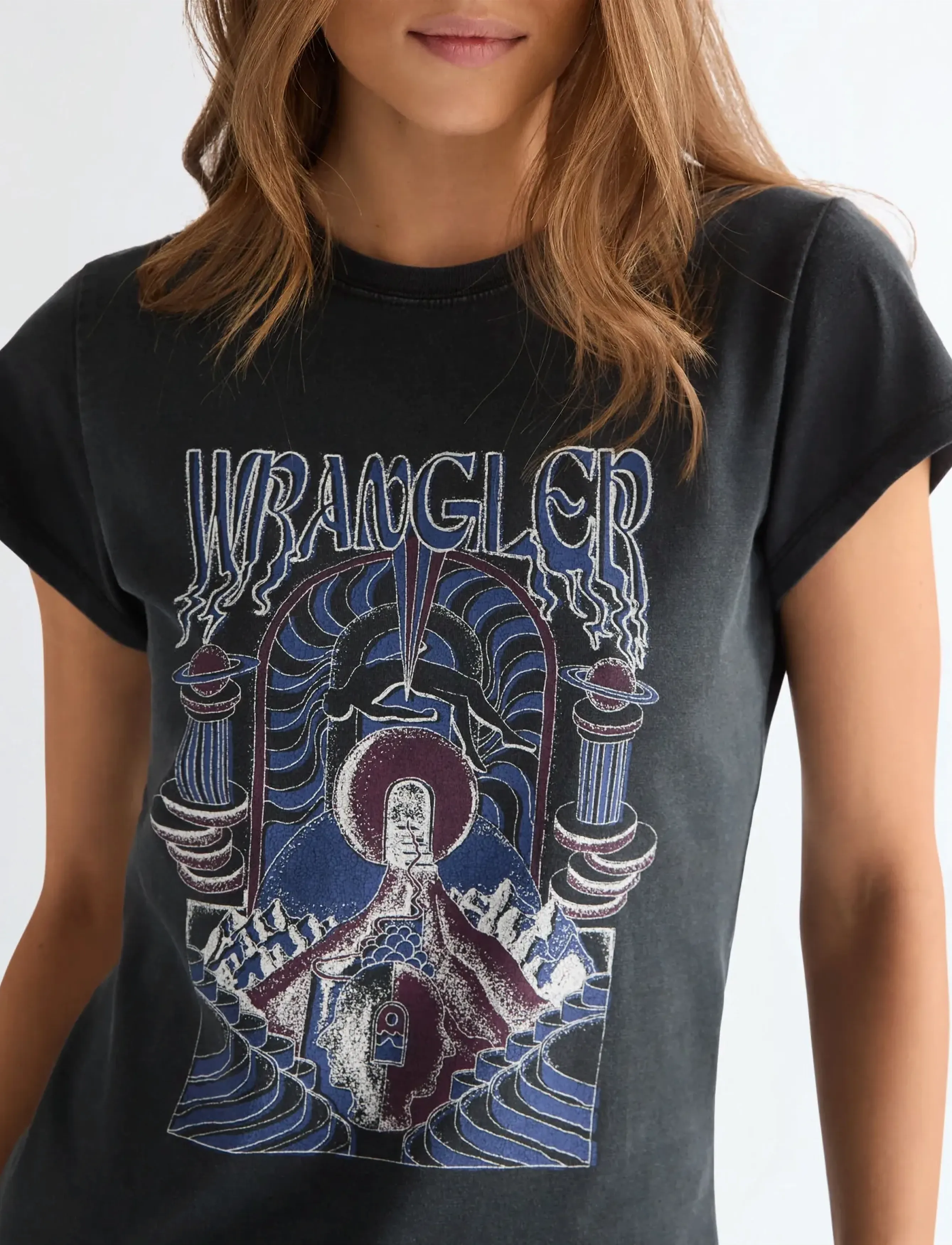Wrangler - SHRUNKEN BAND TEE - t-skjorter - faded black - 5