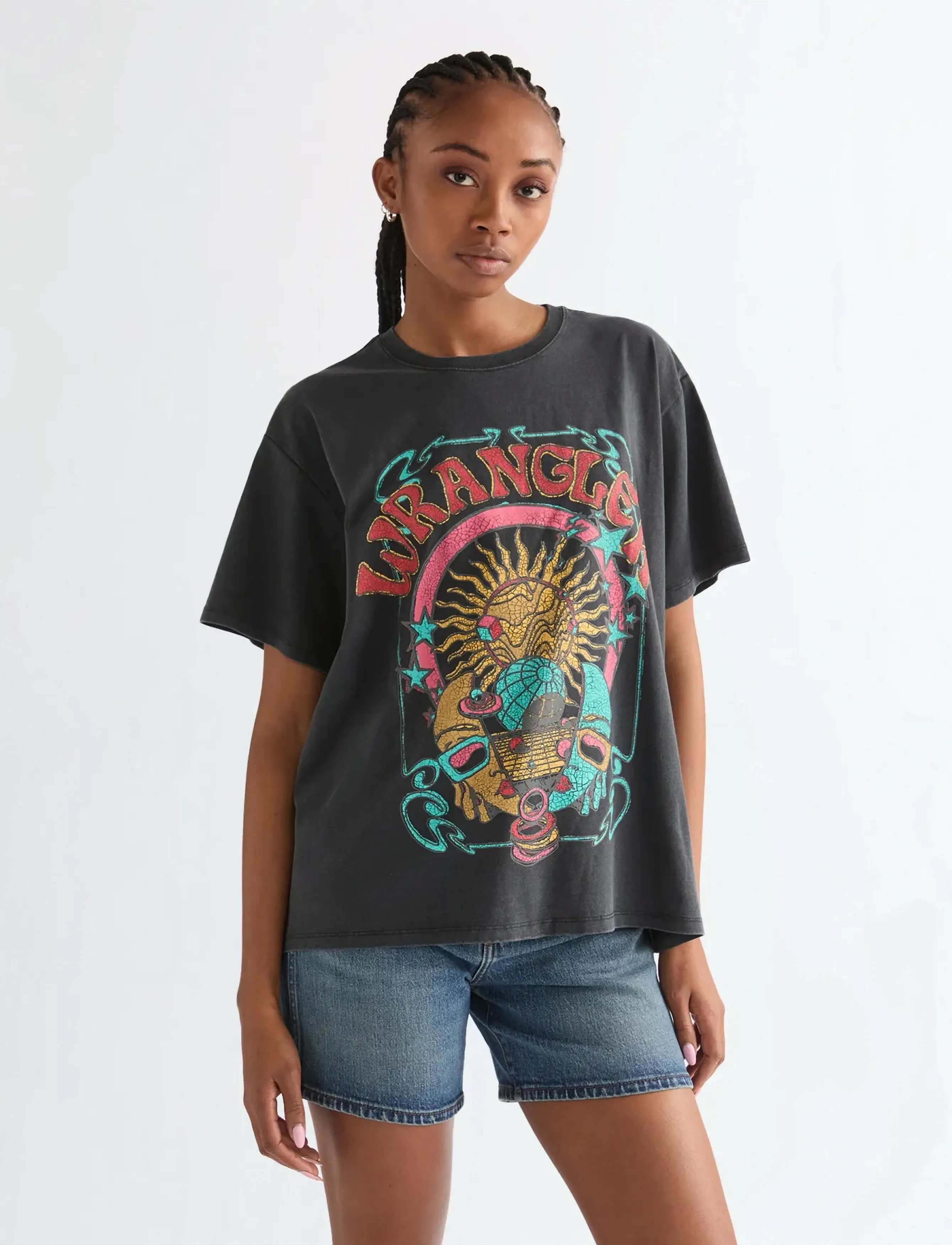 Wrangler GIRLFRIEND TEE - Tøj - FADED BLACK / black